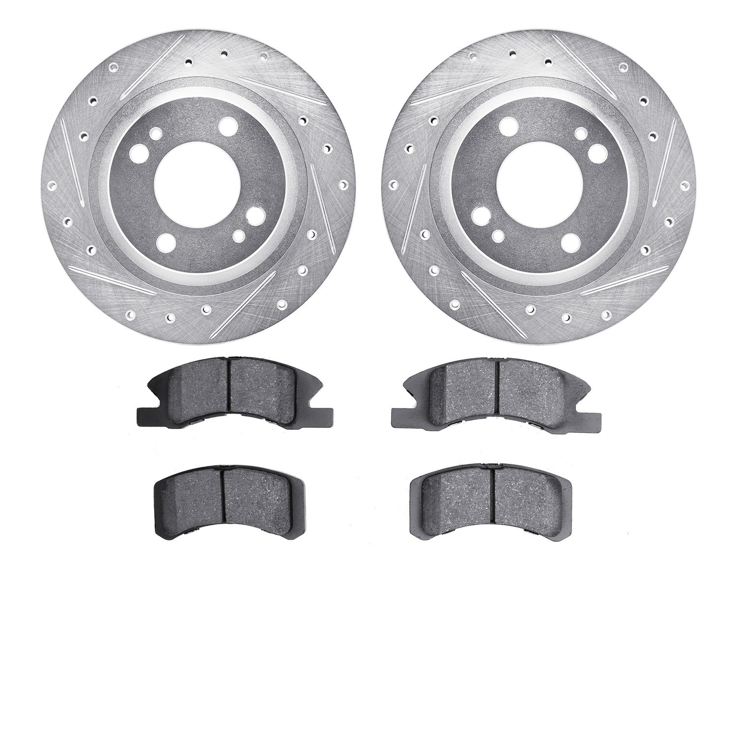 7502-72076 Drilled/Slotted Brake Rotors w/5000 Advanced Brake Pads Kit [Silver], Fits Select Multiple Makes/Models, Position: Fr