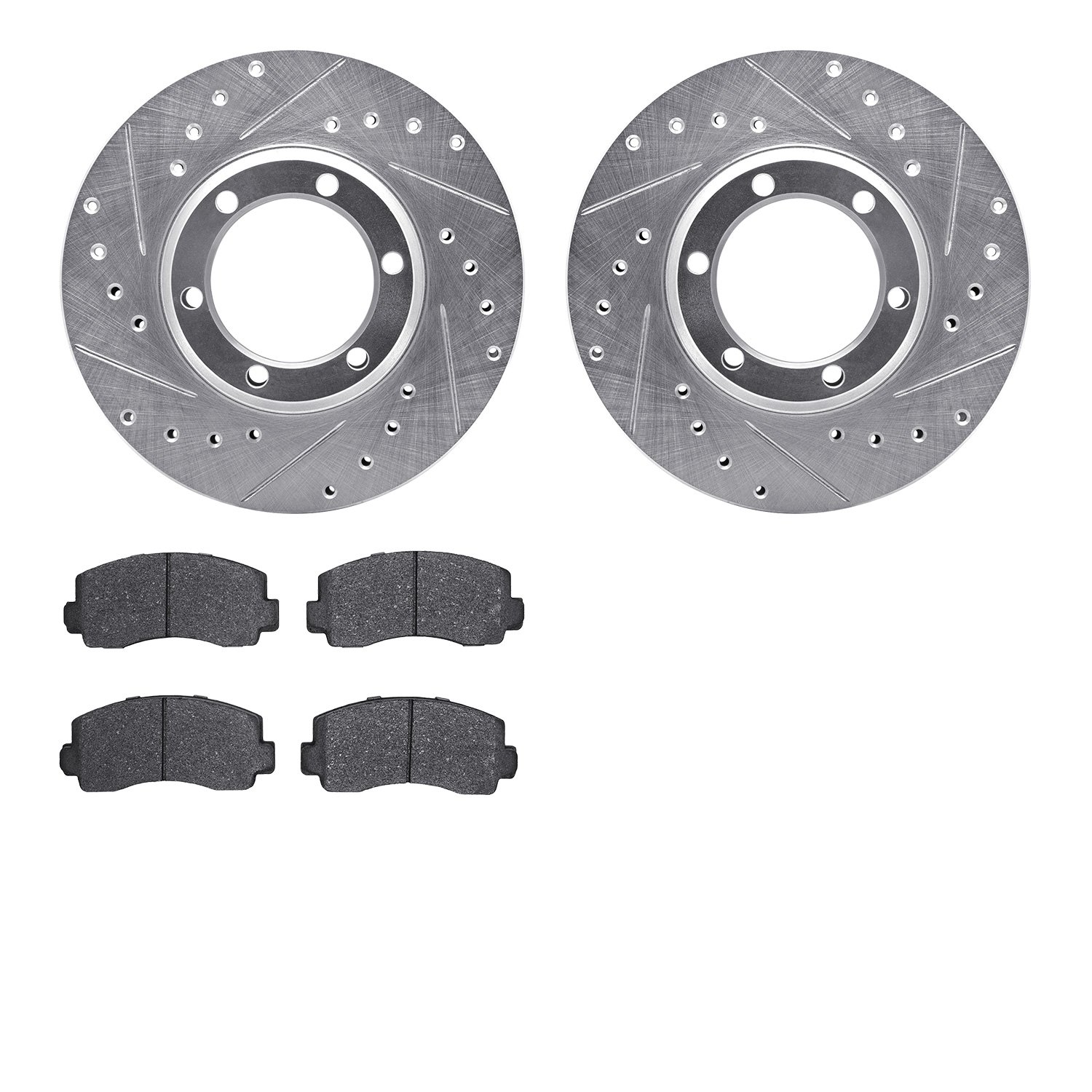 7502-72187 Drilled/Slotted Brake Rotors w/5000 Advanced Brake Pads Kit [Silver], 1981-1987 Multiple Makes/Models, Position: Fron