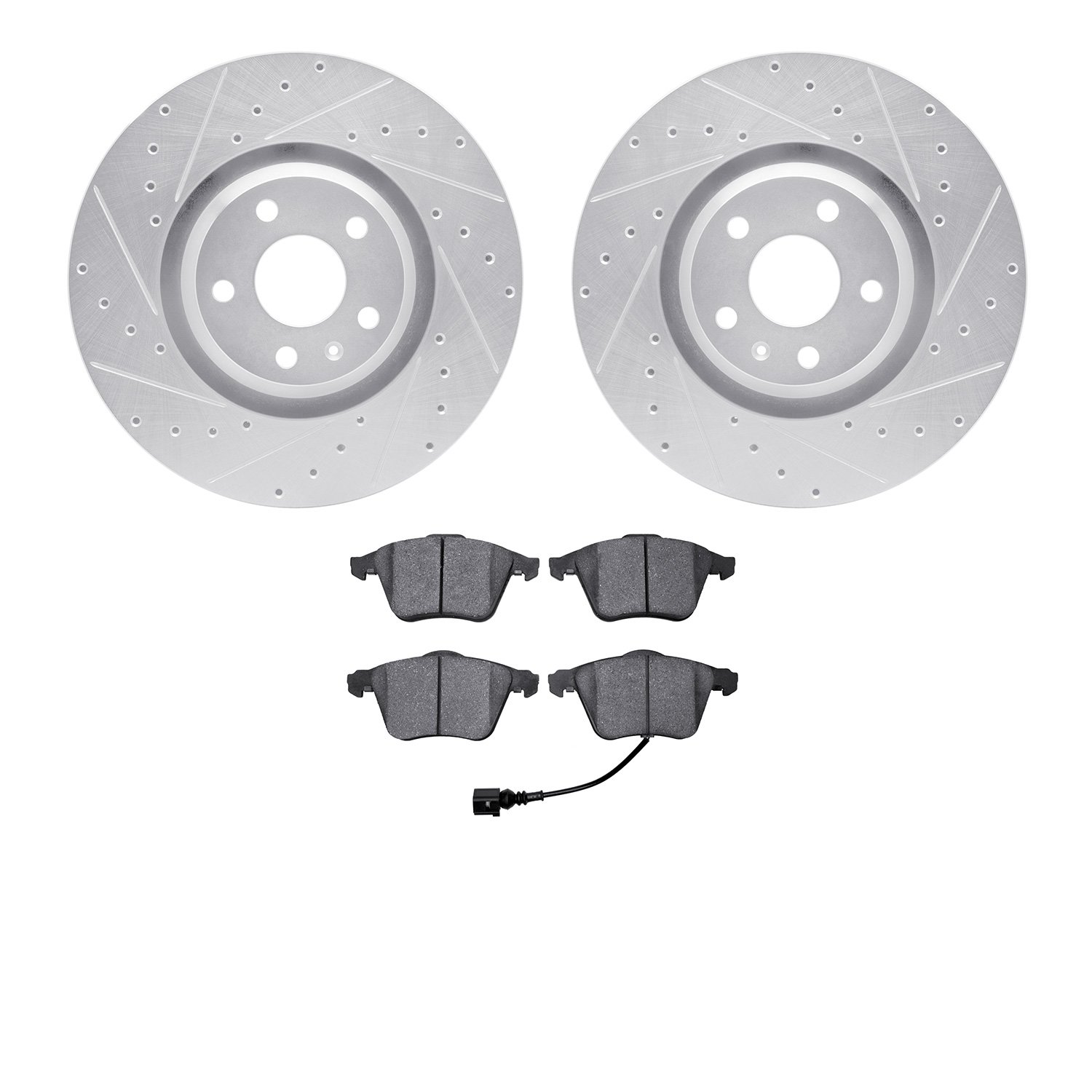 7502-73060 Drilled/Slotted Brake Rotors w/5000 Advanced Brake Pads Kit [Silver], 2008-2011 Audi/Volkswagen, Position: Front
