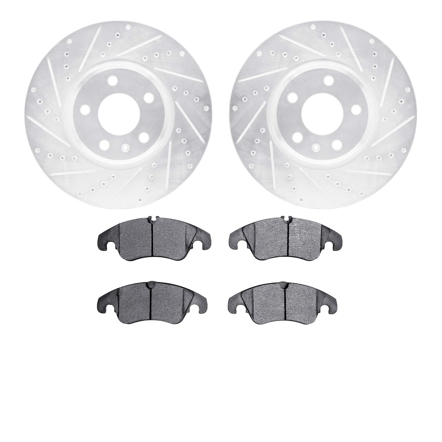 7502-73063 Drilled/Slotted Brake Rotors w/5000 Advanced Brake Pads Kit [Silver], 2011-2011 Audi/Volkswagen, Position: Front
