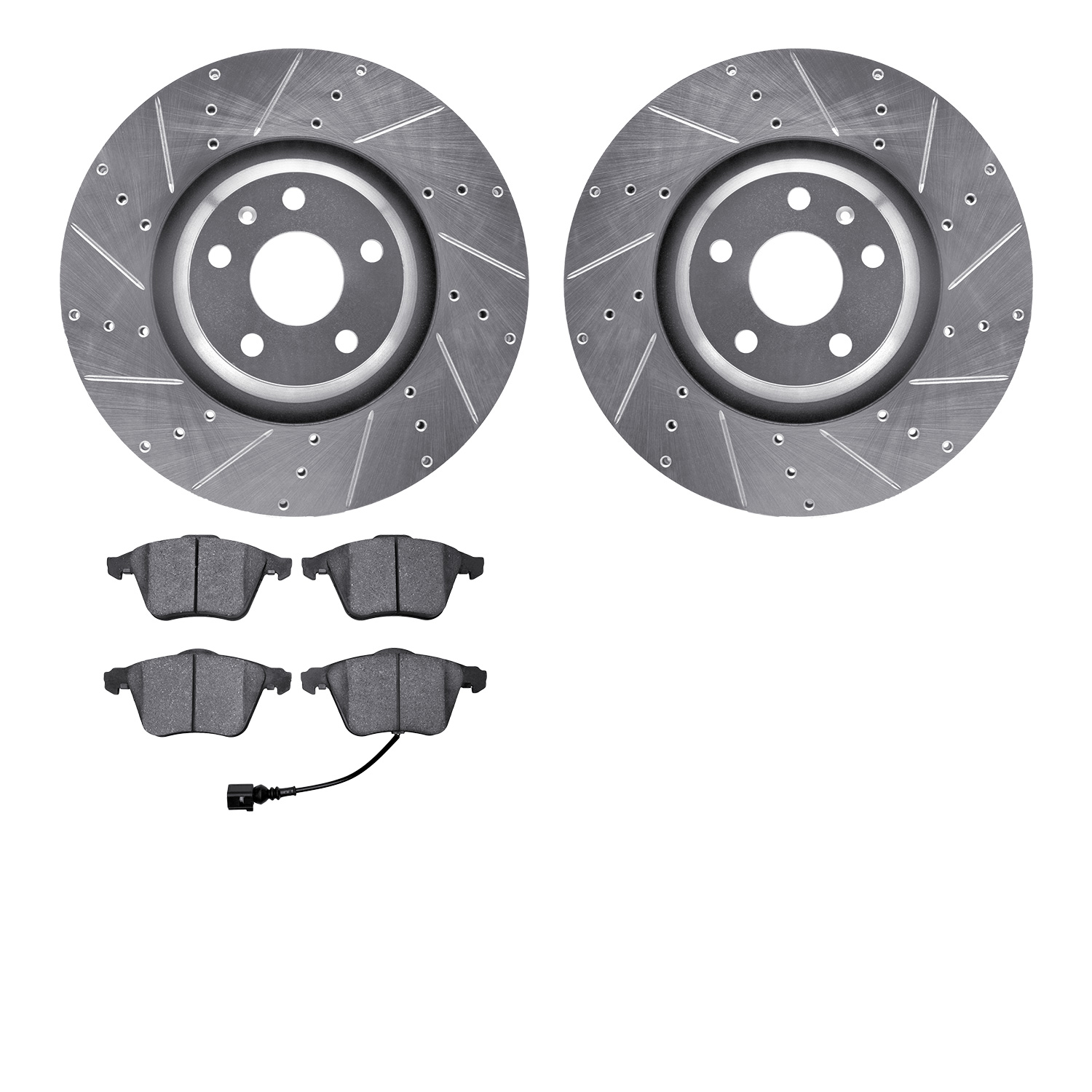 7502-73086 Drilled/Slotted Brake Rotors w/5000 Advanced Brake Pads Kit [Silver], 2012-2015 Audi/Volkswagen, Position: Front