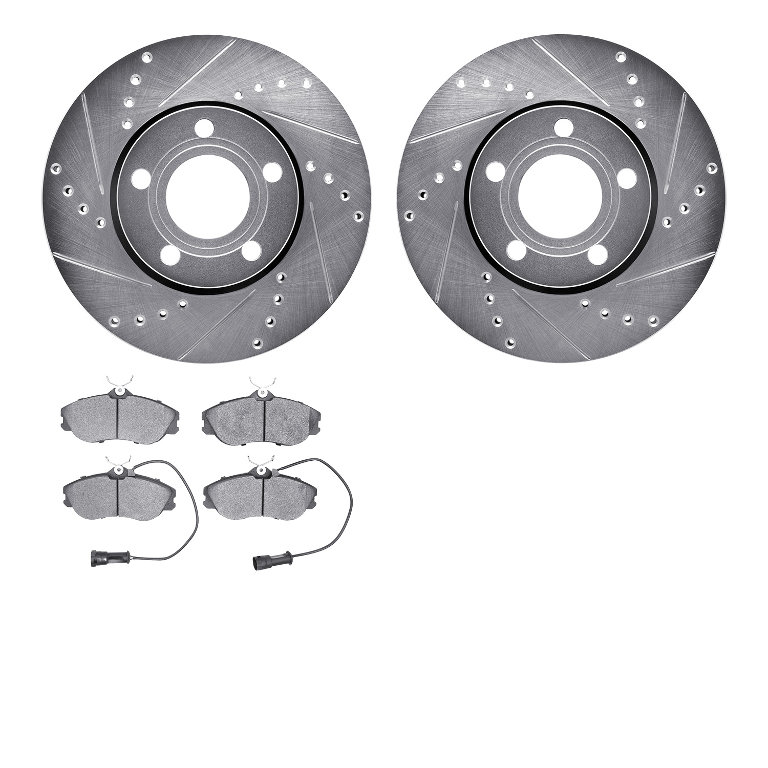 7502-73122 Drilled/Slotted Brake Rotors w/5000 Advanced Brake Pads Kit [Silver], 1986-1991 Audi/Volkswagen, Position: Front