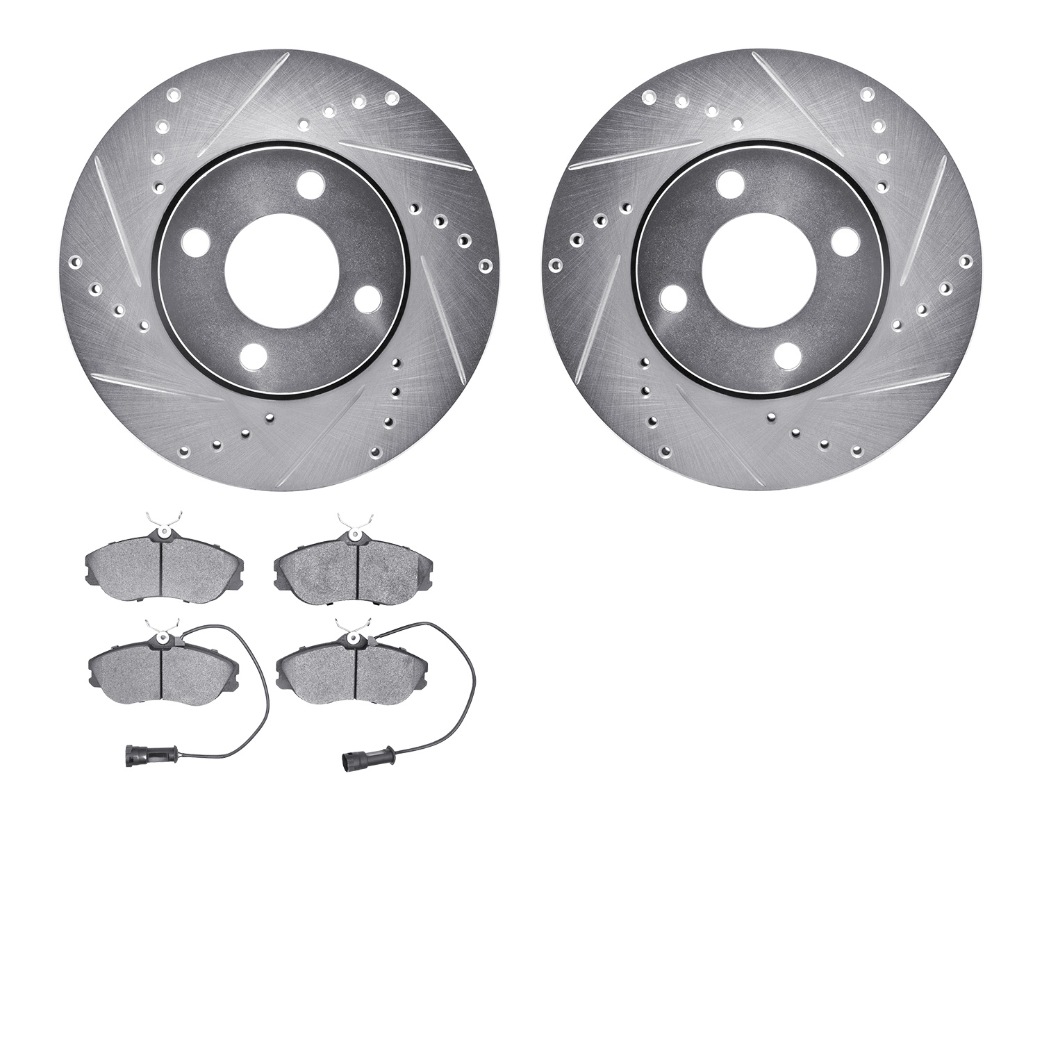 7502-73133 Drilled/Slotted Brake Rotors w/5000 Advanced Brake Pads Kit [Silver], 1990-1998 Audi/Volkswagen, Position: Front