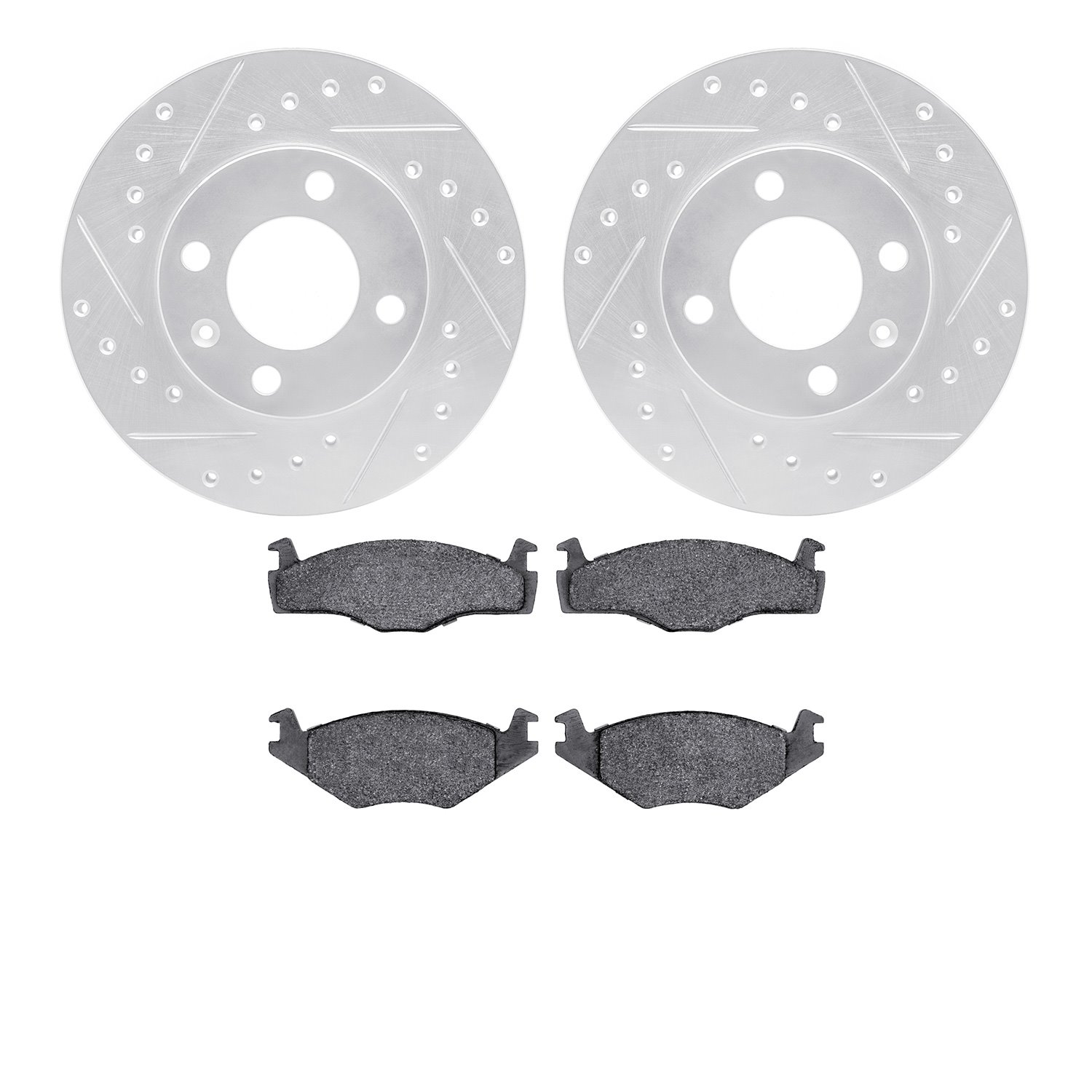 7502-74003 Drilled/Slotted Brake Rotors w/5000 Advanced Brake Pads Kit [Silver], 1984-2009 Audi/Volkswagen, Position: Front