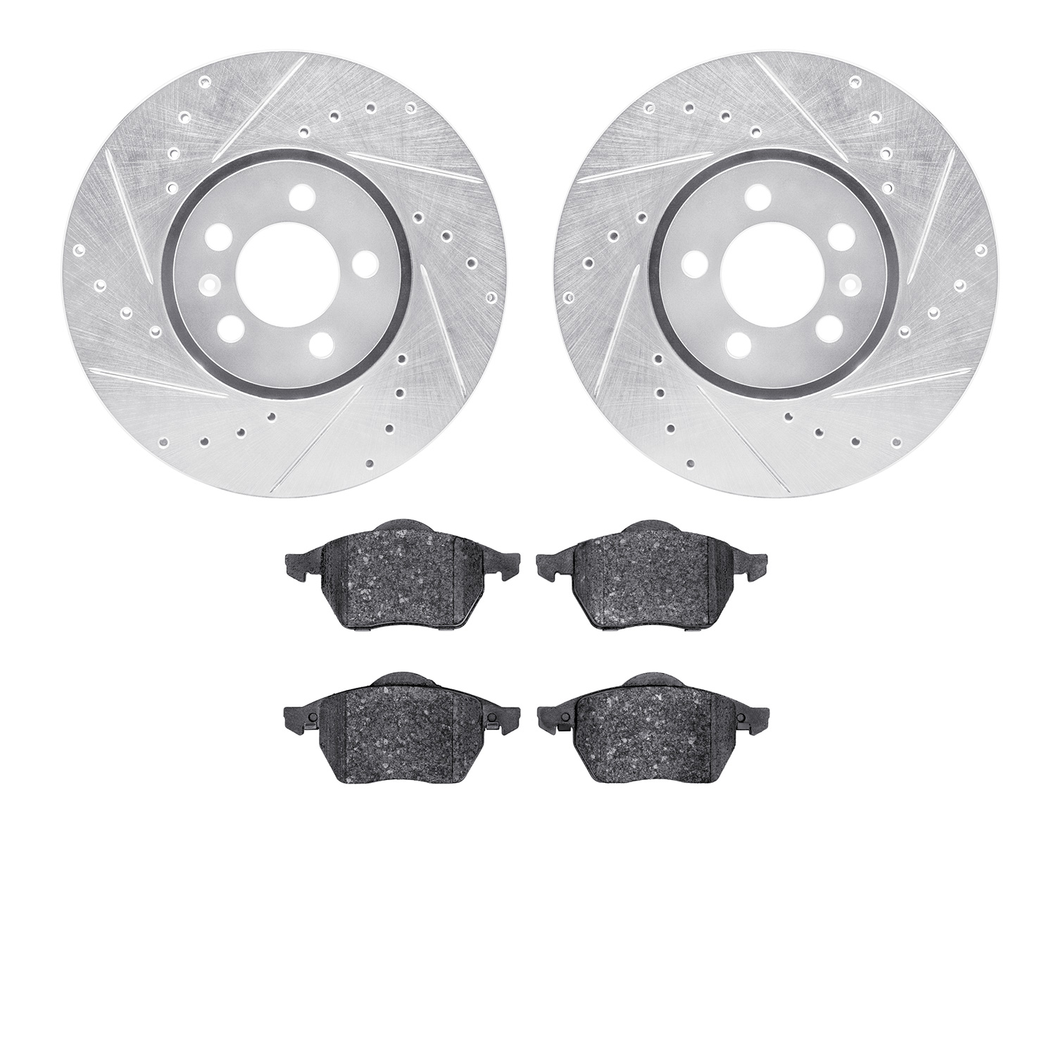 7502-74023 Drilled/Slotted Brake Rotors w/5000 Advanced Brake Pads Kit [Silver], 1996-1998 Audi/Volkswagen, Position: Front