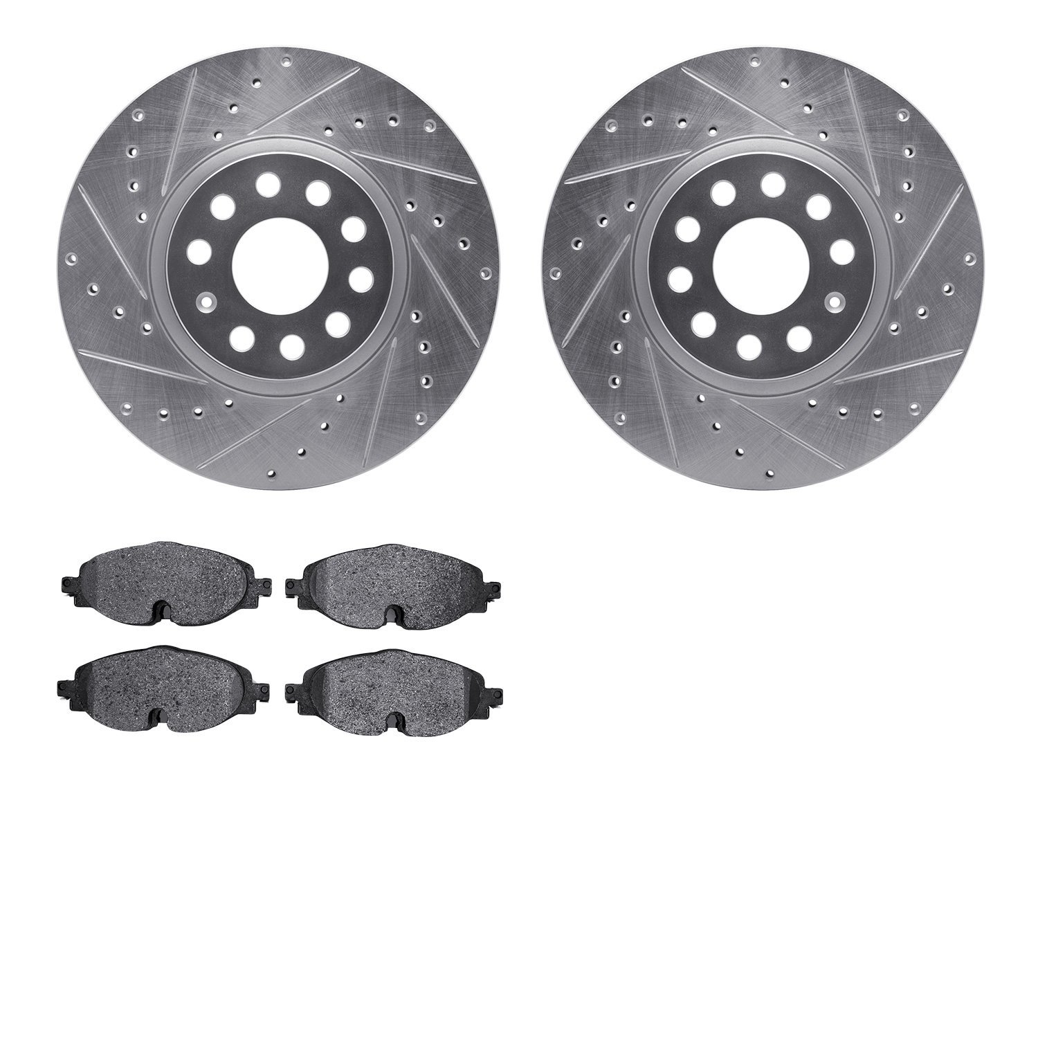 7502-74028 Drilled/Slotted Brake Rotors w/5000 Advanced Brake Pads Kit [Silver], Fits Select Multiple Makes/Models, Position: Fr