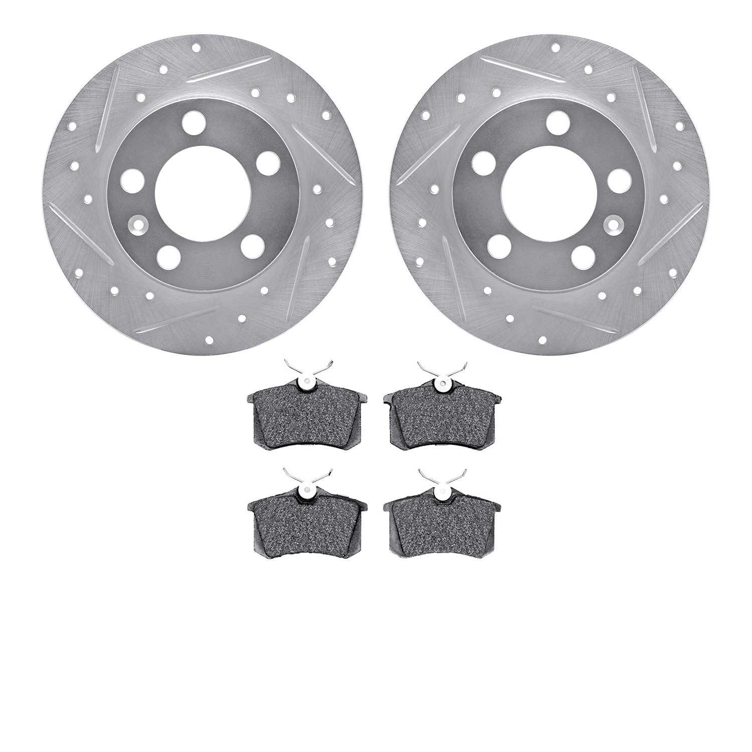 7502-74034 Drilled/Slotted Brake Rotors w/5000 Advanced Brake Pads Kit [Silver], 1998-2020 Multiple Makes/Models, Position: Rear