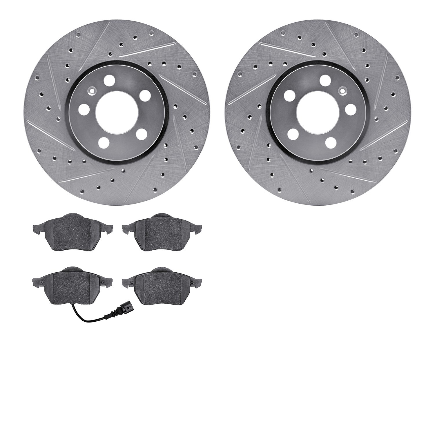 7502-74039 Drilled/Slotted Brake Rotors w/5000 Advanced Brake Pads Kit [Silver], 1999-2010 Audi/Volkswagen, Position: Front