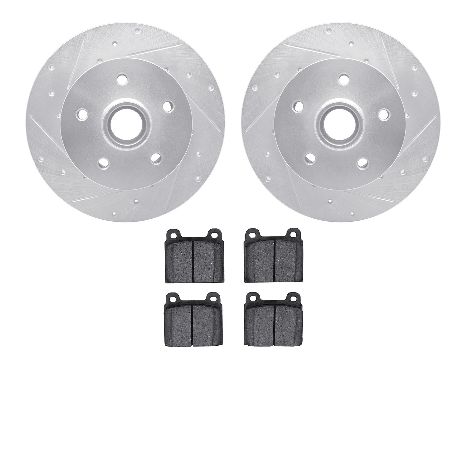 7502-74071 Drilled/Slotted Brake Rotors w/5000 Advanced Brake Pads Kit [Silver], 1979-1985 Audi/Volkswagen, Position: Front