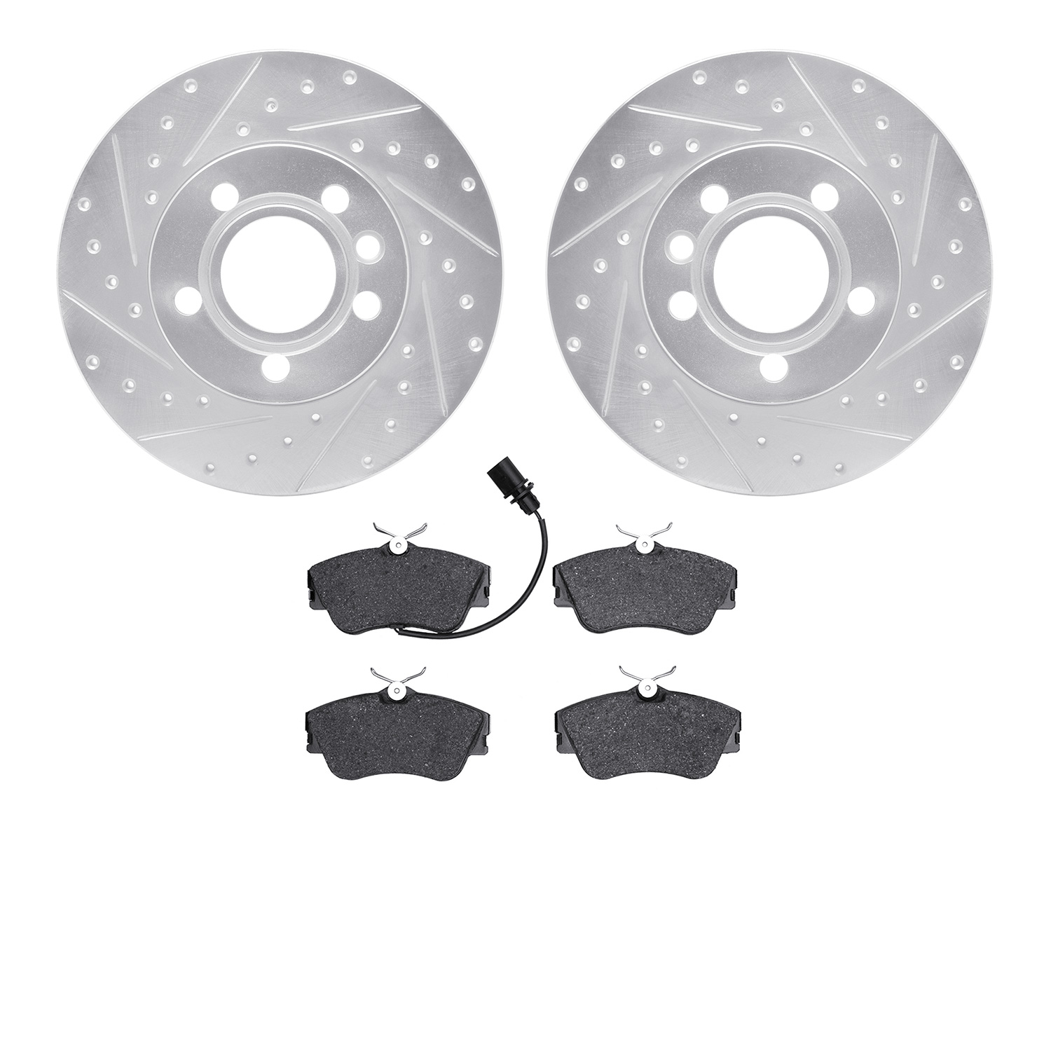 7502-74079 Drilled/Slotted Brake Rotors w/5000 Advanced Brake Pads Kit [Silver], 2000-2000 Audi/Volkswagen, Position: Front