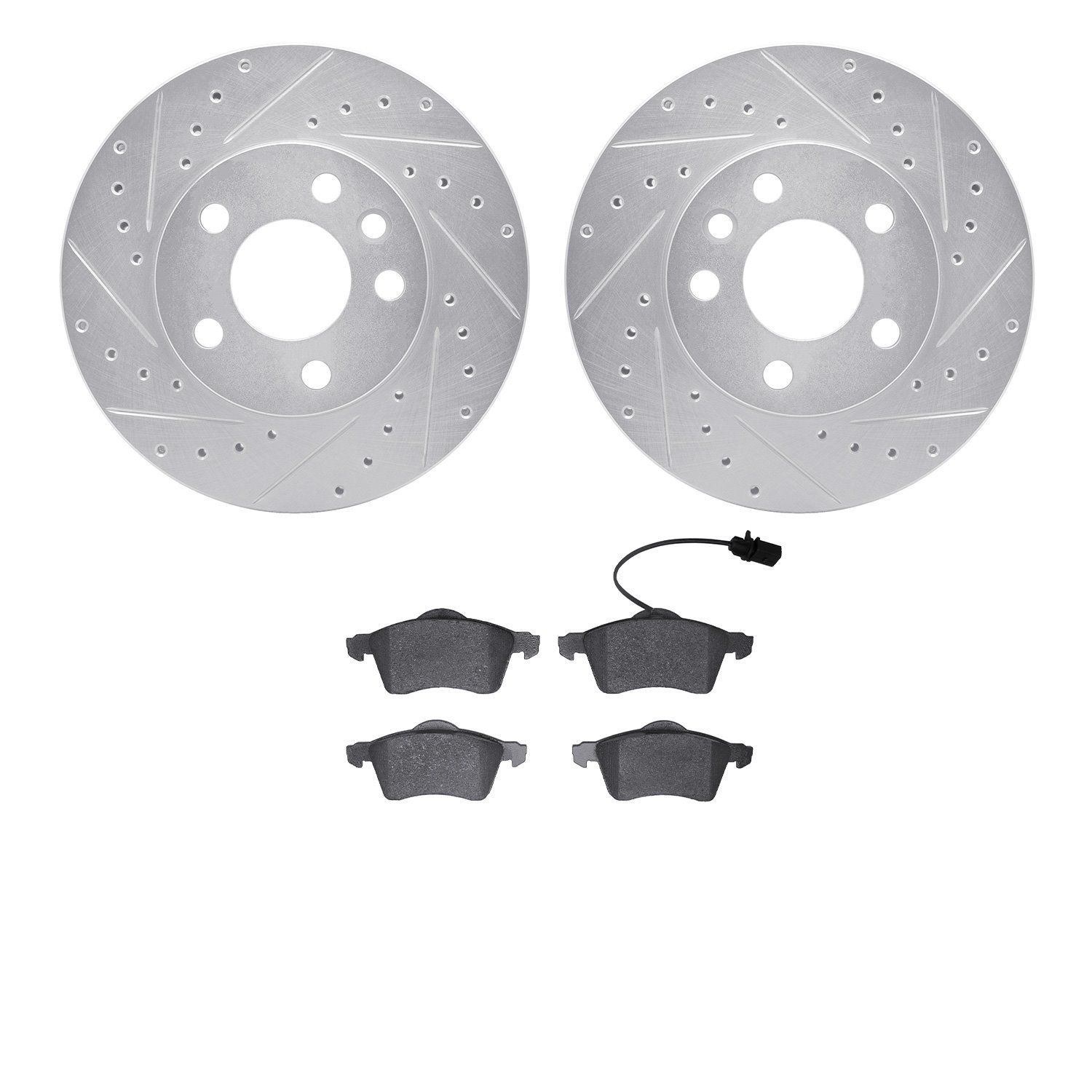 7502-74081 Drilled/Slotted Brake Rotors w/5000 Advanced Brake Pads Kit [Silver], 2000-2000 Audi/Volkswagen, Position: Front