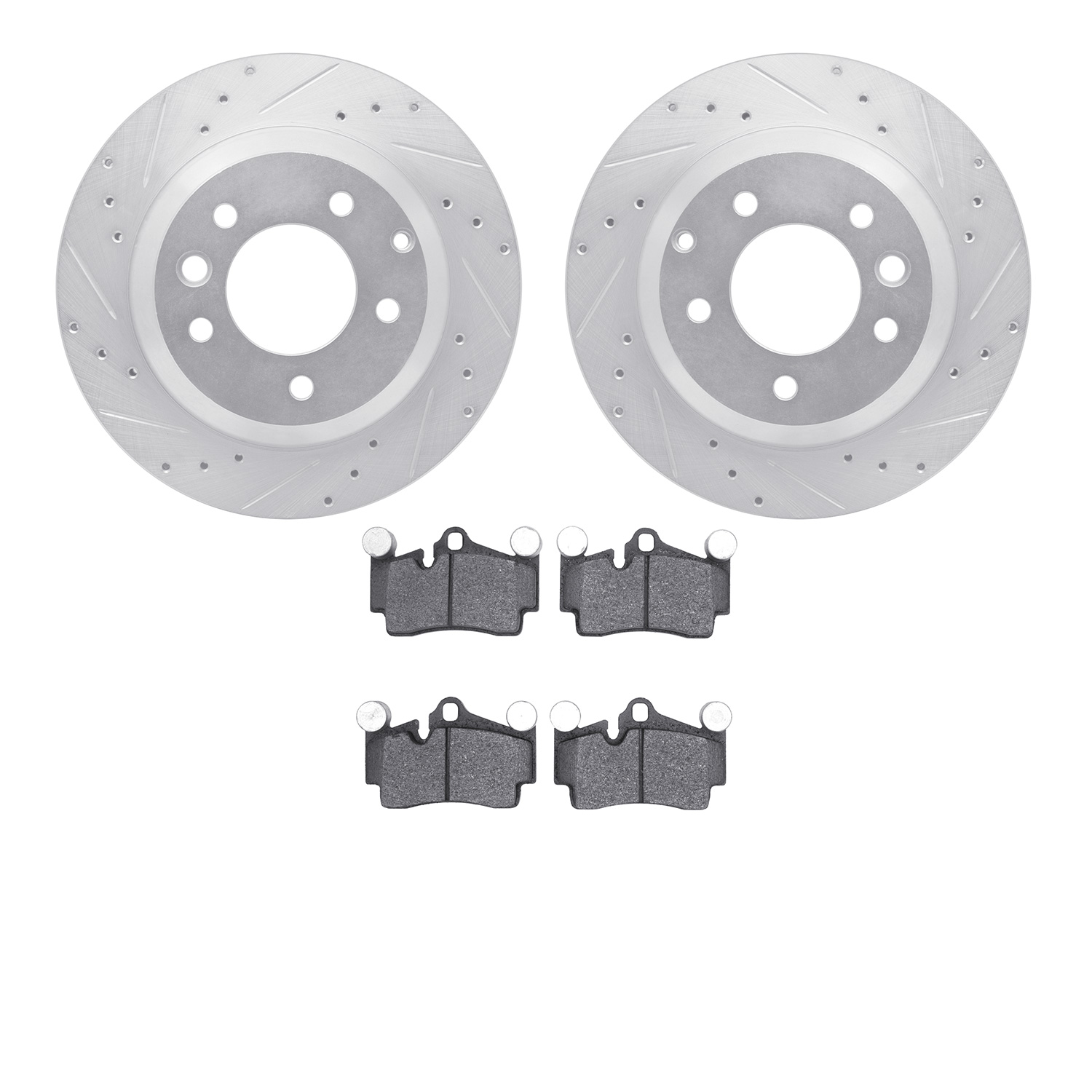 7502-74084 Drilled/Slotted Brake Rotors w/5000 Advanced Brake Pads Kit [Silver], 2003-2010 Multiple Makes/Models, Position: Rear