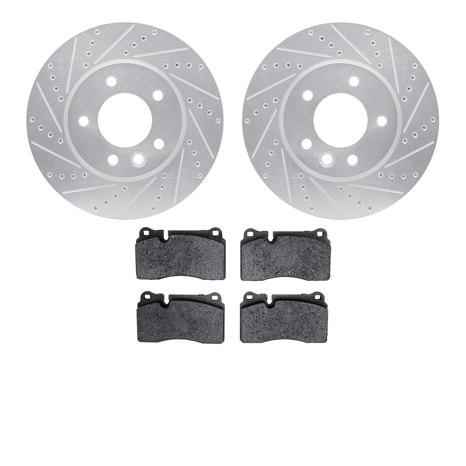7502-74086 Drilled/Slotted Brake Rotors w/5000 Advanced Brake Pads Kit [Silver], 2006-2018 Audi/Volkswagen, Position: Front