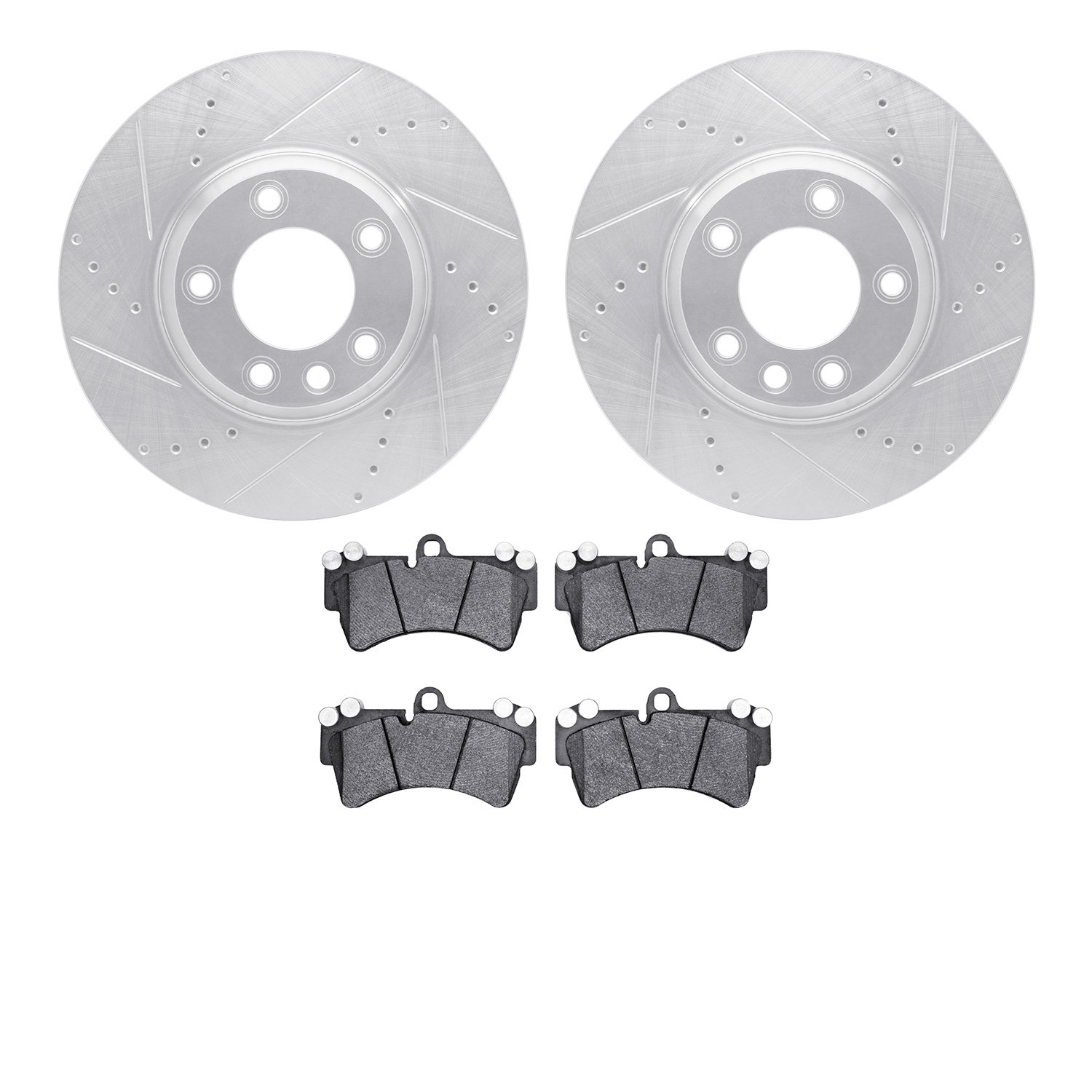 7502-74088 Drilled/Slotted Brake Rotors w/5000 Advanced Brake Pads Kit [Silver], 2003-2015 Multiple Makes/Models, Position: Fron