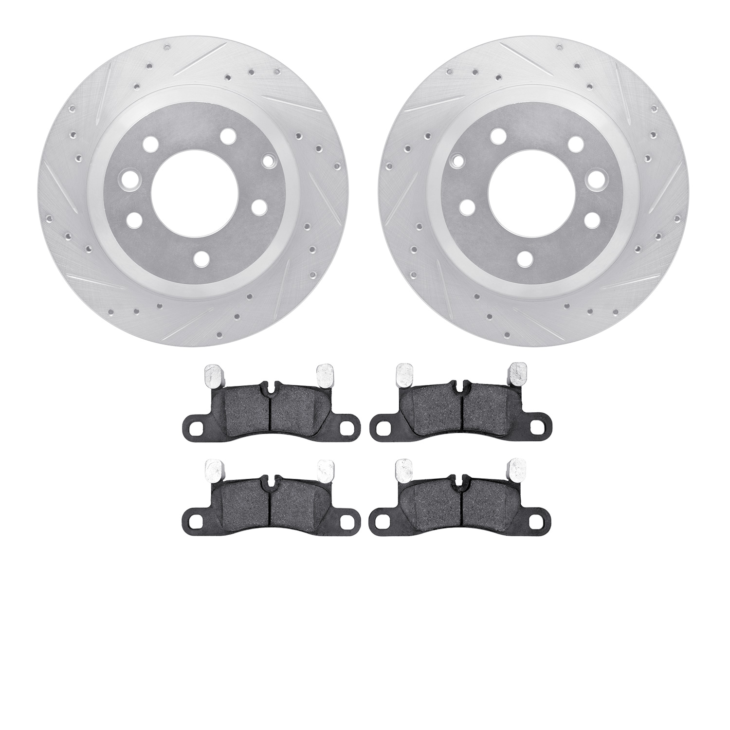 7502-74089 Drilled/Slotted Brake Rotors w/5000 Advanced Brake Pads Kit [Silver], 2011-2018 Multiple Makes/Models, Position: Rear