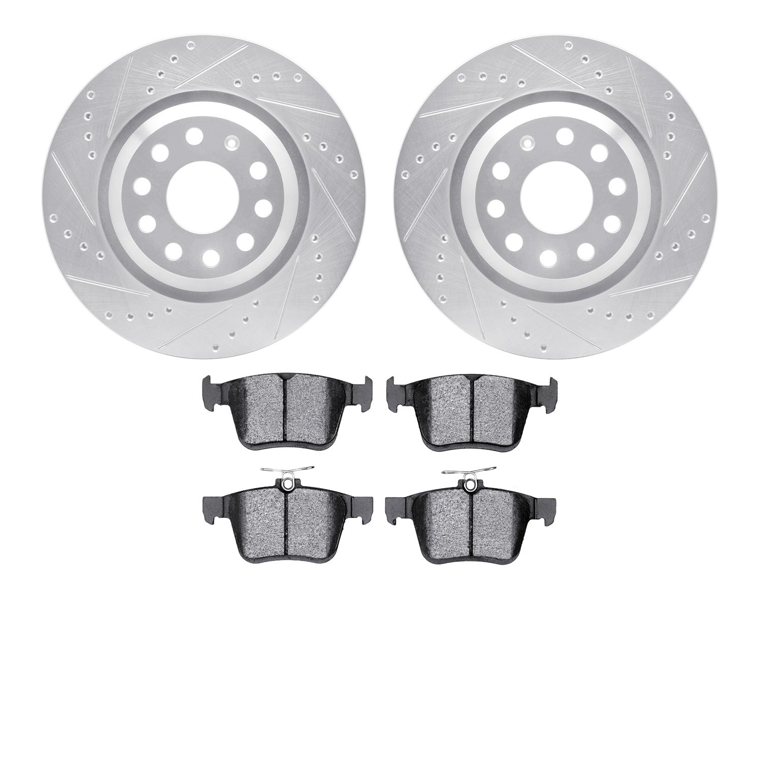 7502-74093 Drilled/Slotted Brake Rotors w/5000 Advanced Brake Pads Kit [Silver], Fits Select Audi/Volkswagen, Position: Rear