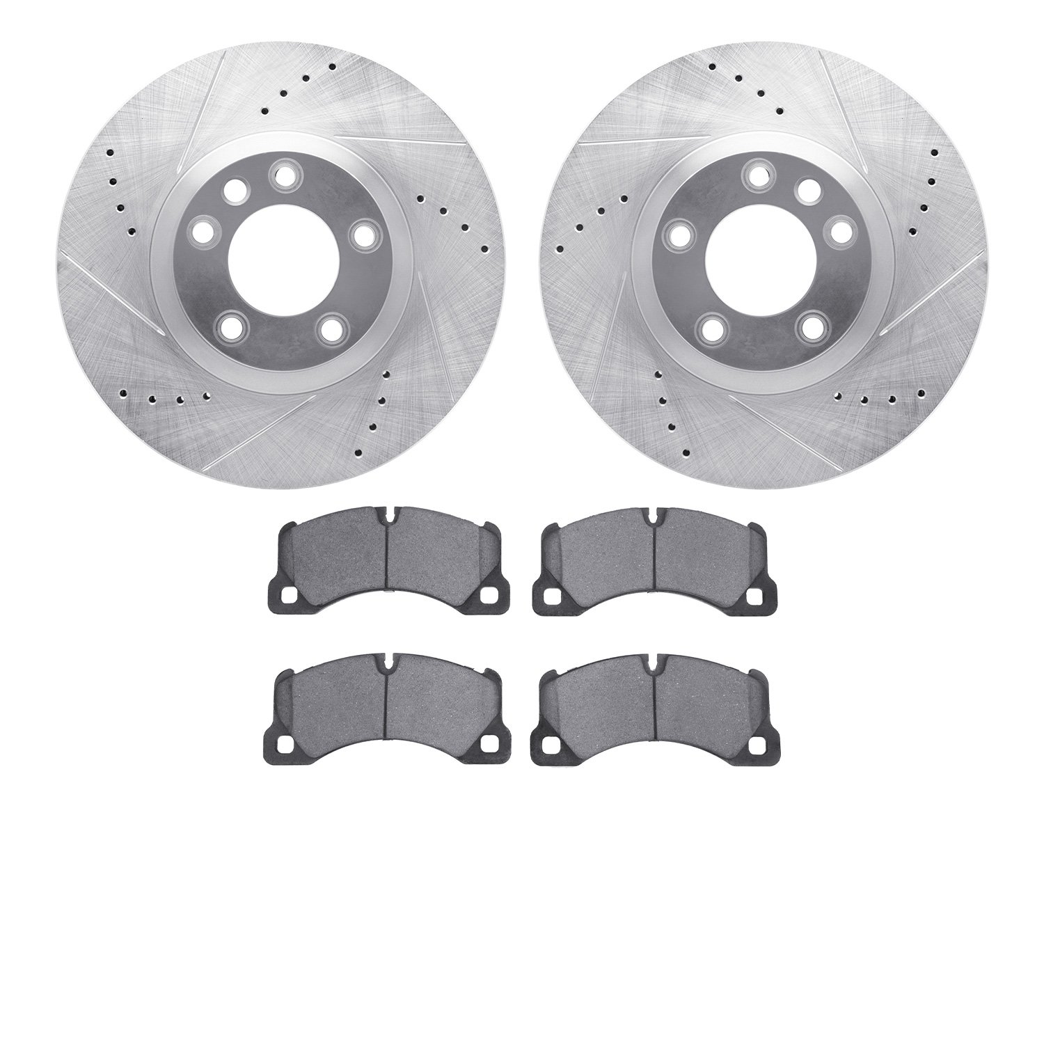 7502-74103 Drilled/Slotted Brake Rotors w/5000 Advanced Brake Pads Kit [Silver], 2011-2014 Audi/Volkswagen, Position: Front