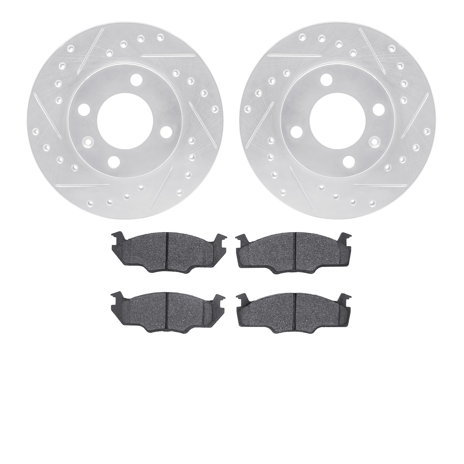 7502-74119 Drilled/Slotted Brake Rotors w/5000 Advanced Brake Pads Kit [Silver], 1980-1984 Audi/Volkswagen, Position: Front