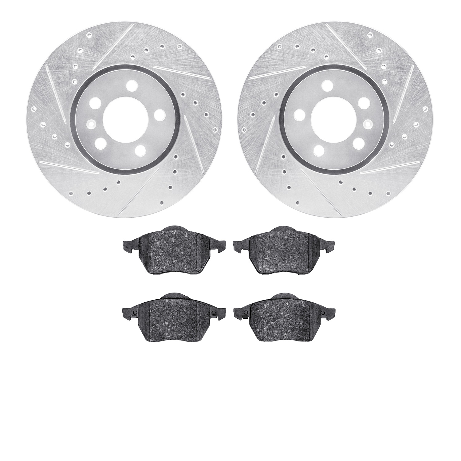 7502-74192 Drilled/Slotted Brake Rotors w/5000 Advanced Brake Pads Kit [Silver], 1997-1998 Audi/Volkswagen, Position: Front