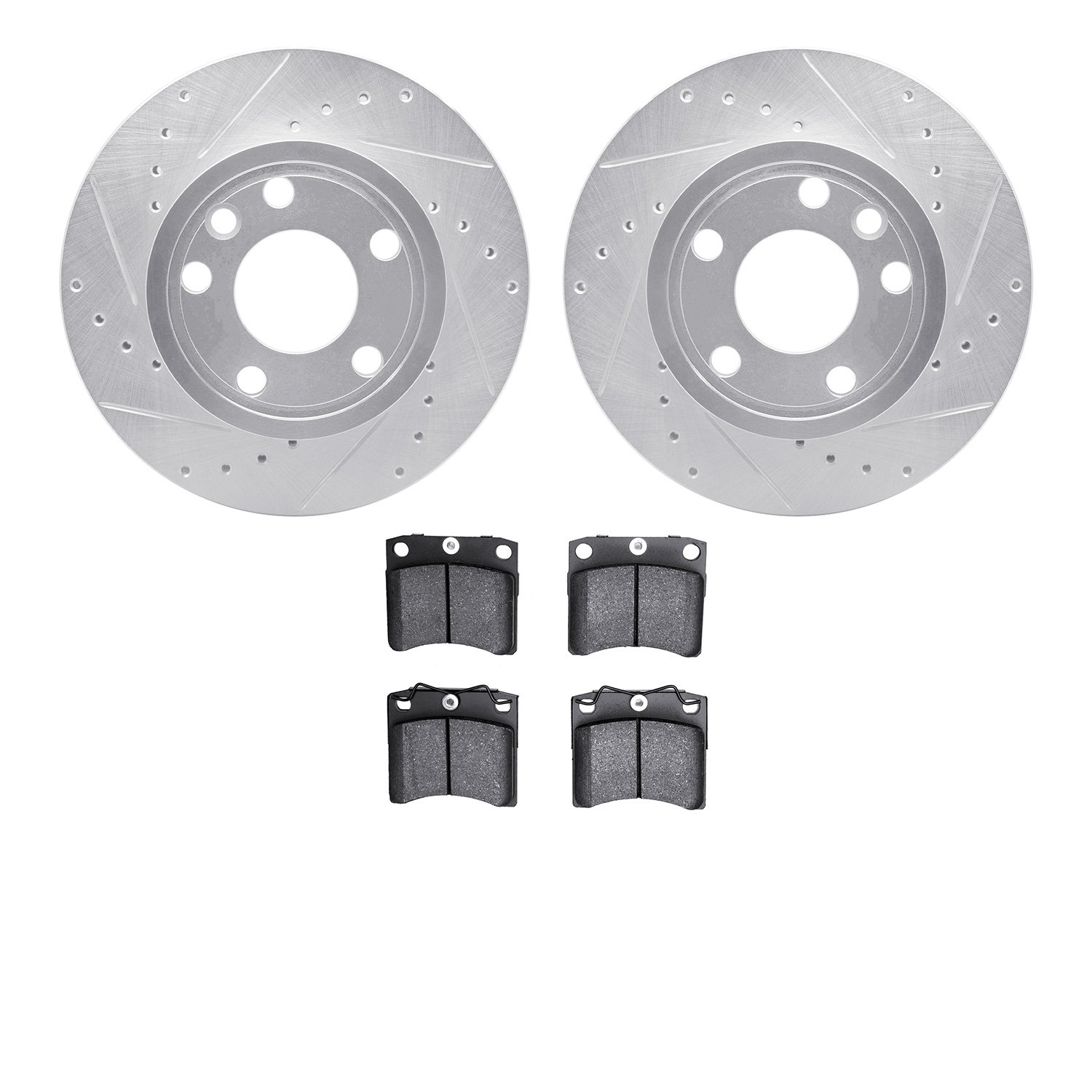 7502-74219 Drilled/Slotted Brake Rotors w/5000 Advanced Brake Pads Kit [Silver], 1992-1995 Audi/Volkswagen, Position: Front