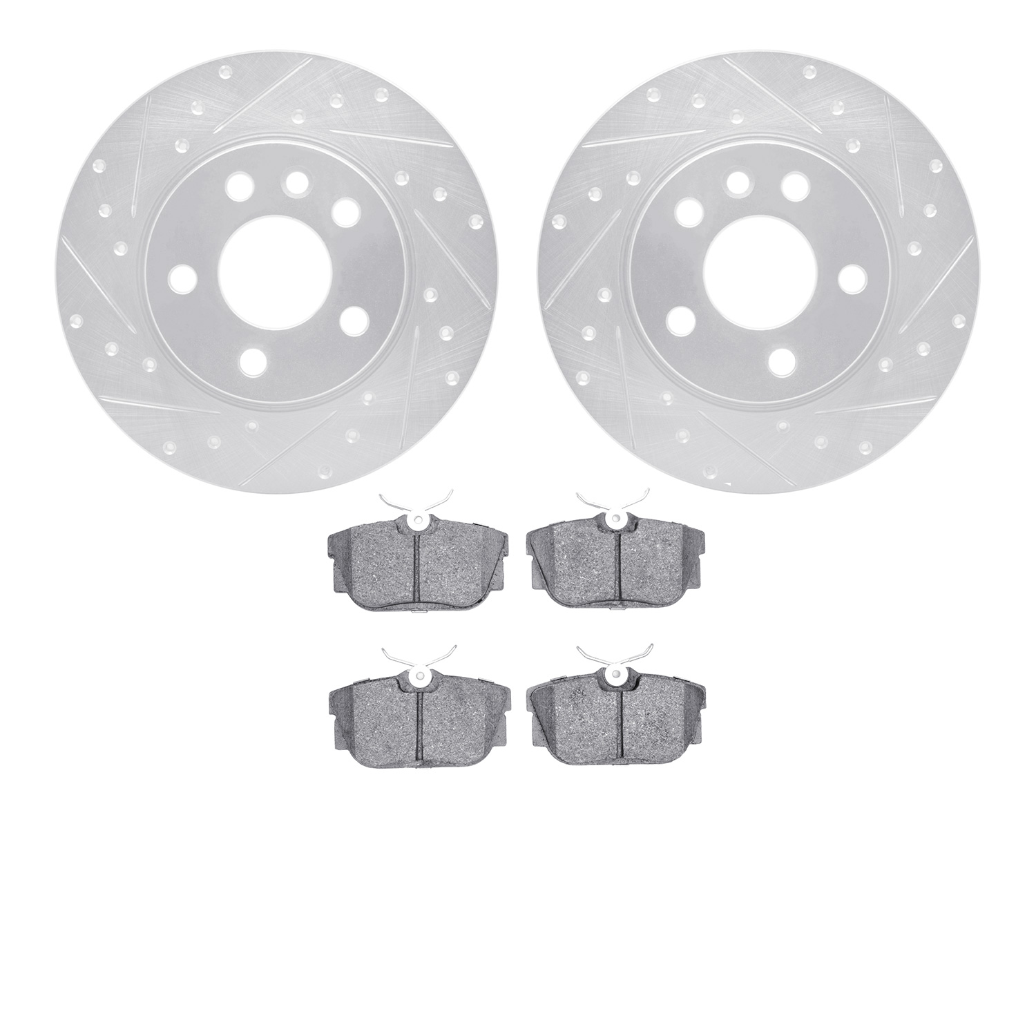 7502-74241 Drilled/Slotted Brake Rotors w/5000 Advanced Brake Pads Kit [Silver], 1999-1999 Audi/Volkswagen, Position: Rear