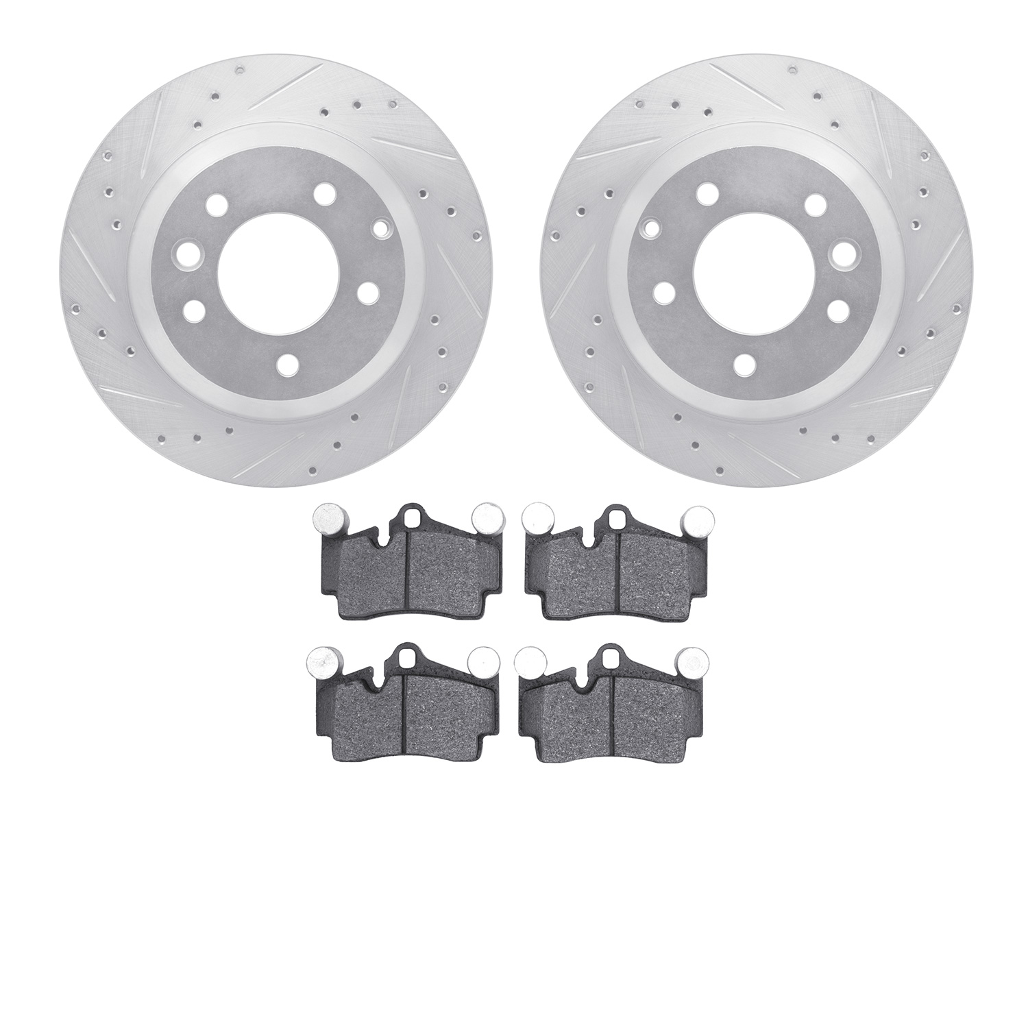 7502-74404 Drilled/Slotted Brake Rotors w/5000 Advanced Brake Pads Kit [Silver], 2003-2015 Multiple Makes/Models, Position: Rear