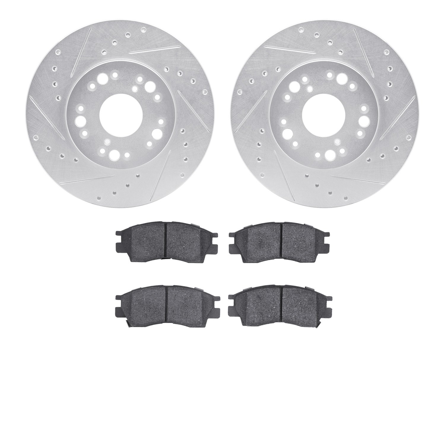 7502-75000 Drilled/Slotted Brake Rotors w/5000 Advanced Brake Pads Kit [Silver], 1990-1990 Lexus/Toyota/Scion, Position: Front