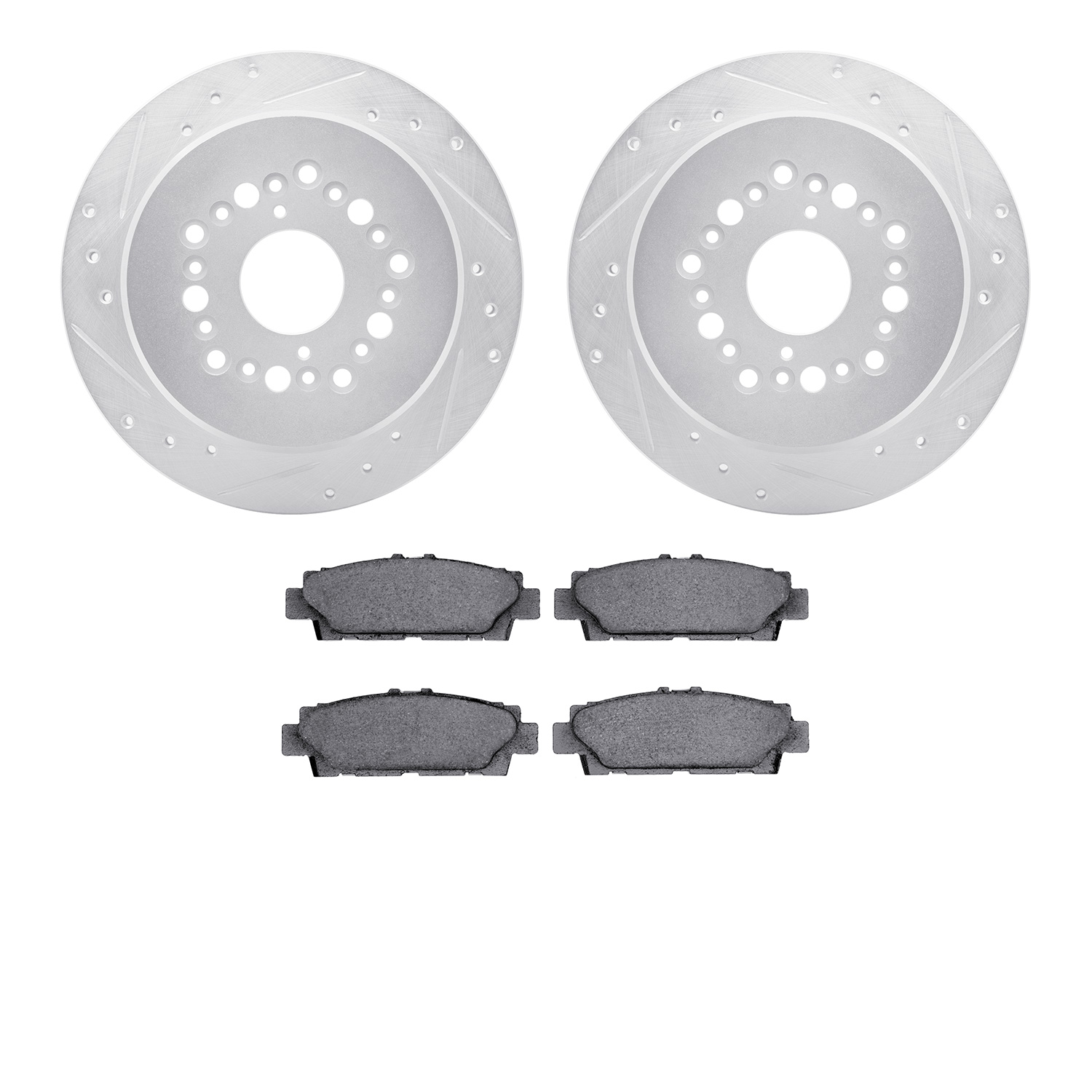 7502-75001 Drilled/Slotted Brake Rotors w/5000 Advanced Brake Pads Kit [Silver], 1990-1992 Lexus/Toyota/Scion, Position: Rear