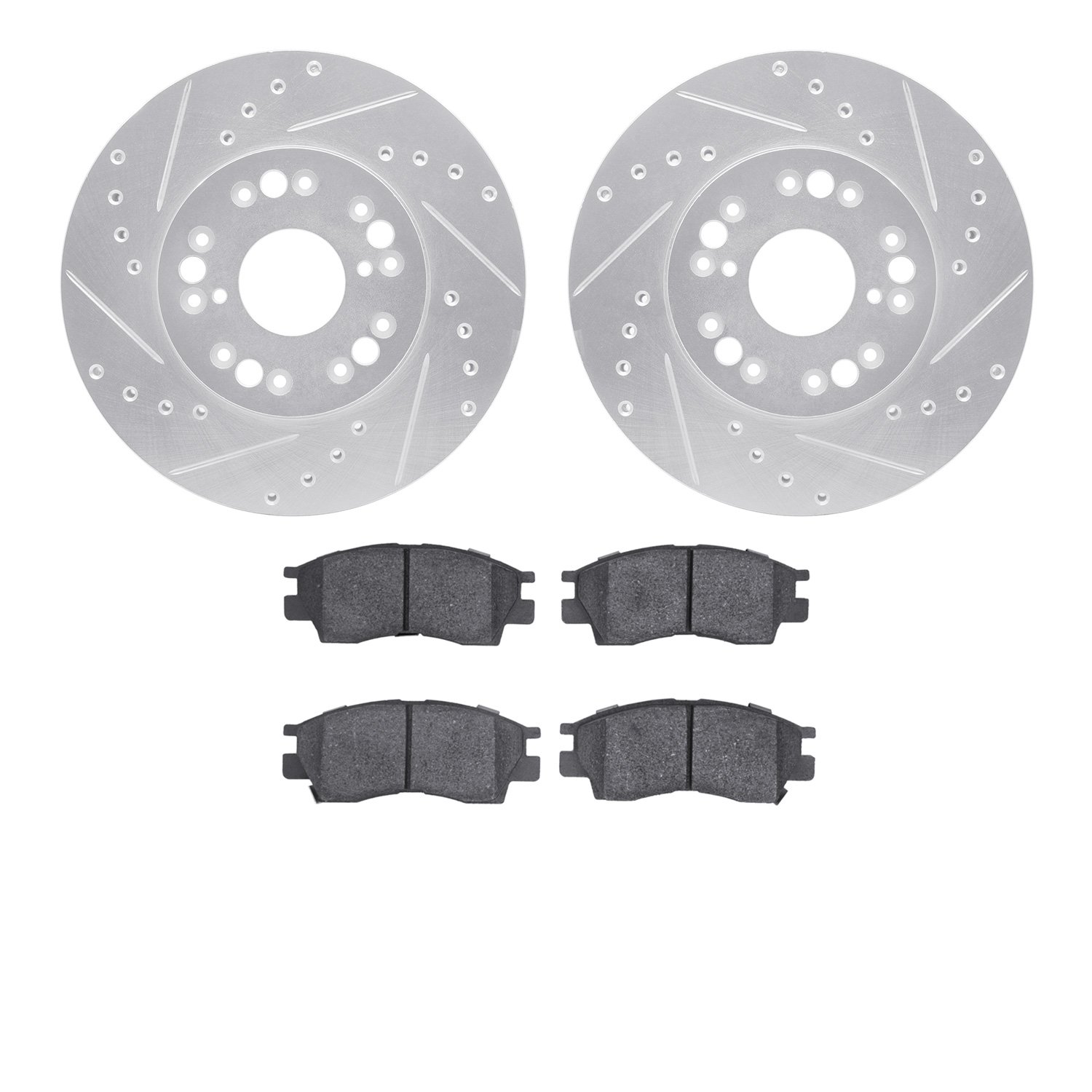 7502-75002 Drilled/Slotted Brake Rotors w/5000 Advanced Brake Pads Kit [Silver], 1991-1992 Lexus/Toyota/Scion, Position: Front