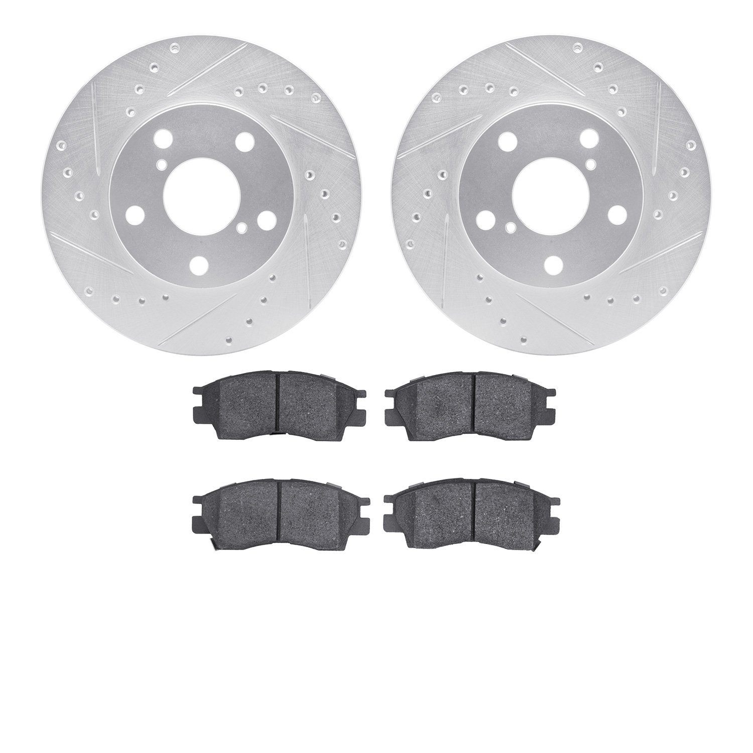 7502-75003 Drilled/Slotted Brake Rotors w/5000 Advanced Brake Pads Kit [Silver], 1992-1998 Lexus/Toyota/Scion, Position: Front