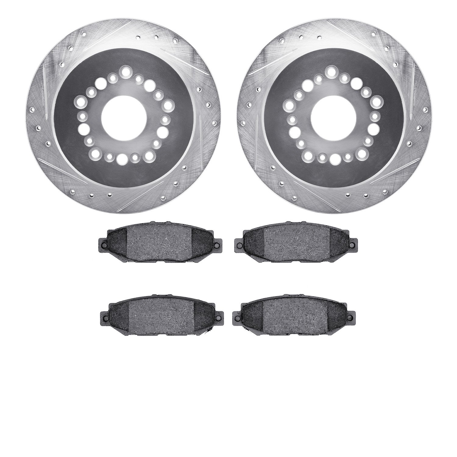 7502-75004 Drilled/Slotted Brake Rotors w/5000 Advanced Brake Pads Kit [Silver], 1992-1998 Lexus/Toyota/Scion, Position: Rear