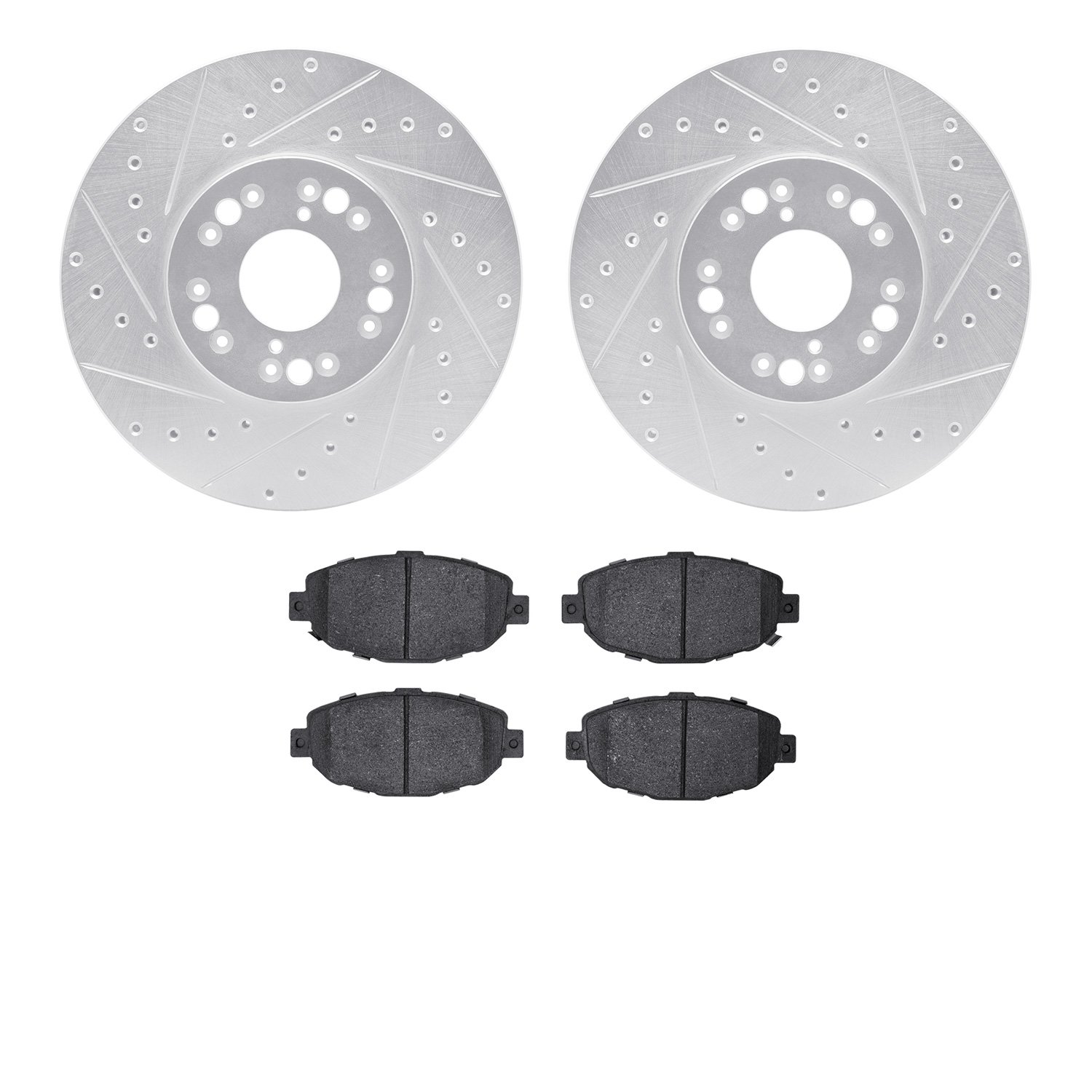 7502-75005 Drilled/Slotted Brake Rotors w/5000 Advanced Brake Pads Kit [Silver], 1992-2000 Lexus/Toyota/Scion, Position: Front