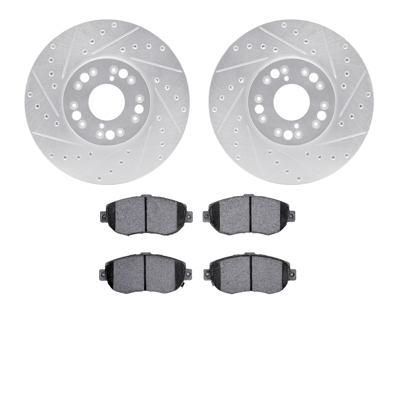 7502-75007 Drilled/Slotted Brake Rotors w/5000 Advanced Brake Pads Kit [Silver], 1993-2010 Lexus/Toyota/Scion, Position: Front