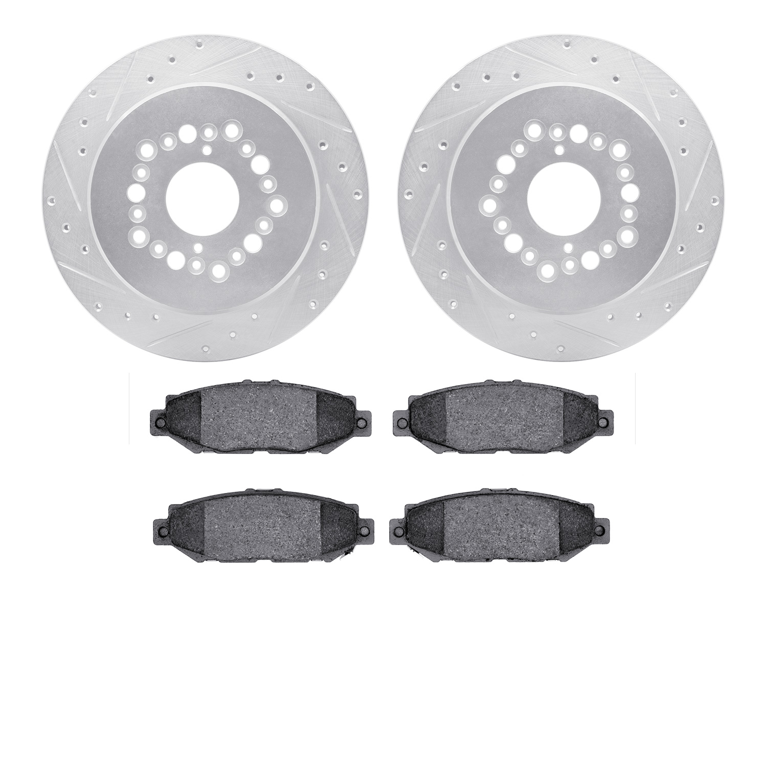 7502-75008 Drilled/Slotted Brake Rotors w/5000 Advanced Brake Pads Kit [Silver], 1992-2000 Lexus/Toyota/Scion, Position: Rear