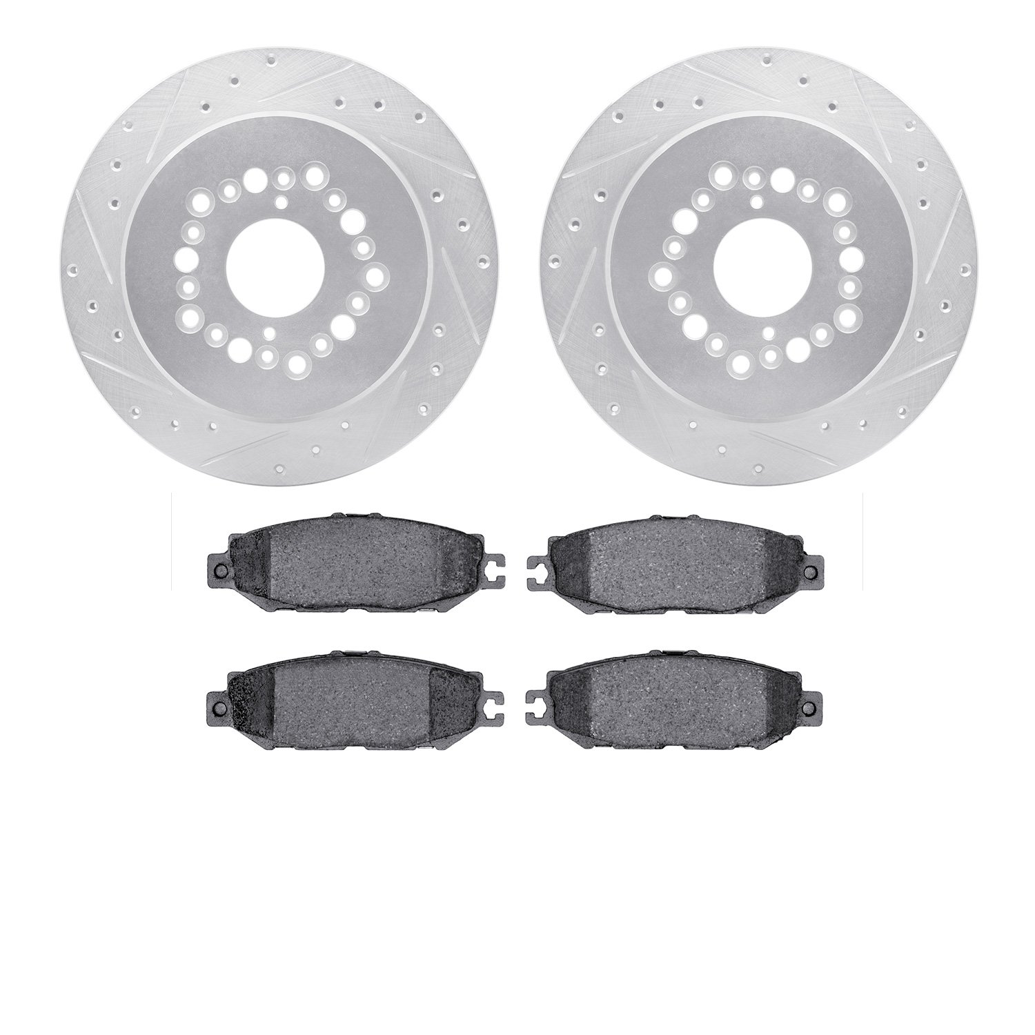 7502-75009 Drilled/Slotted Brake Rotors w/5000 Advanced Brake Pads Kit [Silver], 1993-2000 Lexus/Toyota/Scion, Position: Rear