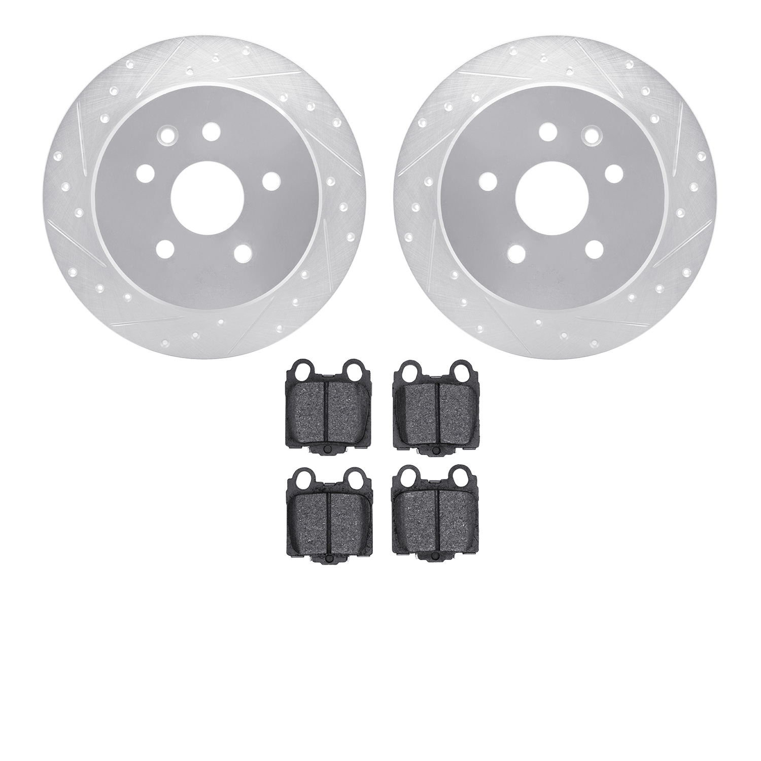 7502-75010 Drilled/Slotted Brake Rotors w/5000 Advanced Brake Pads Kit [Silver], 1998-2010 Lexus/Toyota/Scion, Position: Rear
