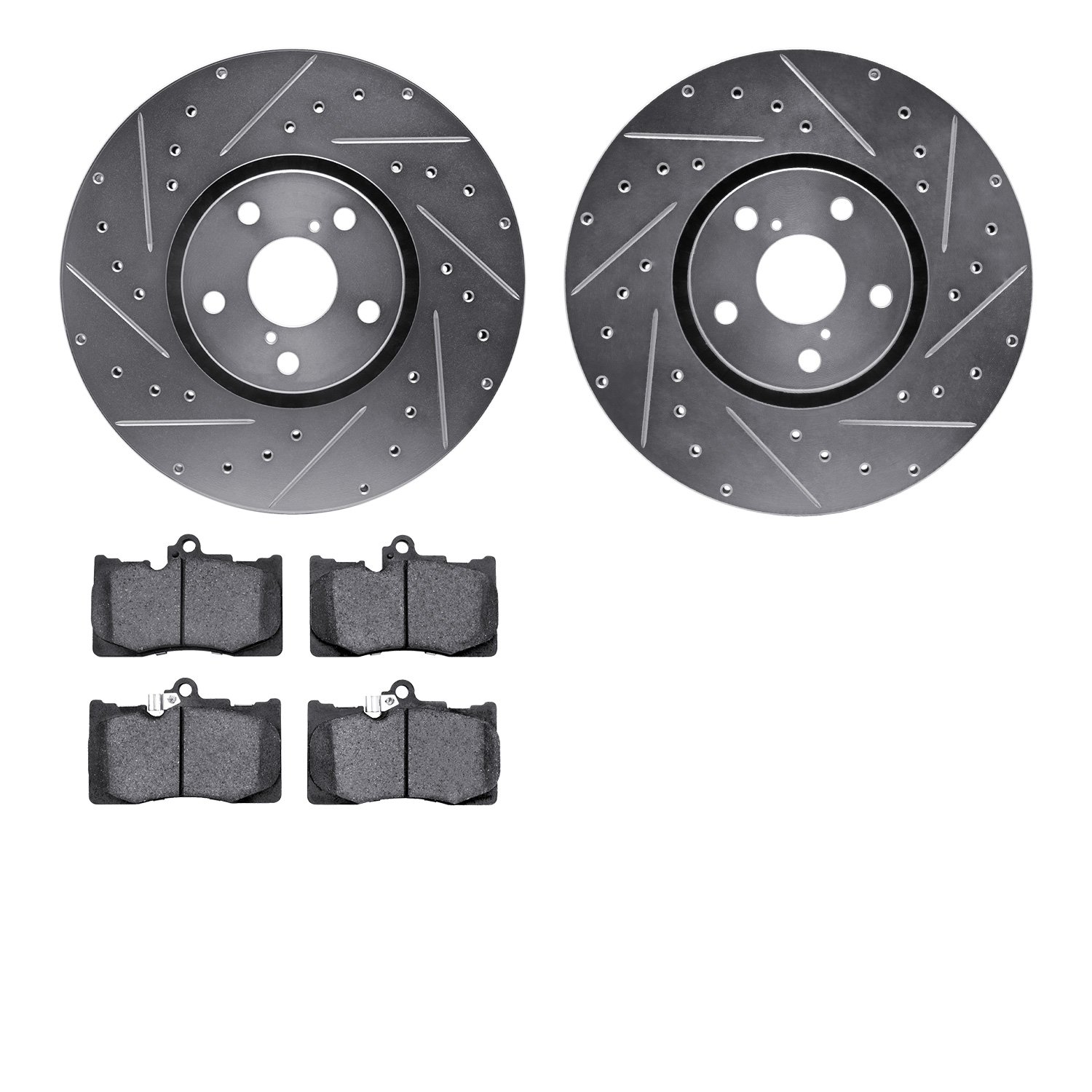 7502-75015 Drilled/Slotted Brake Rotors w/5000 Advanced Brake Pads Kit [Silver], 2006-2020 Lexus/Toyota/Scion, Position: Front