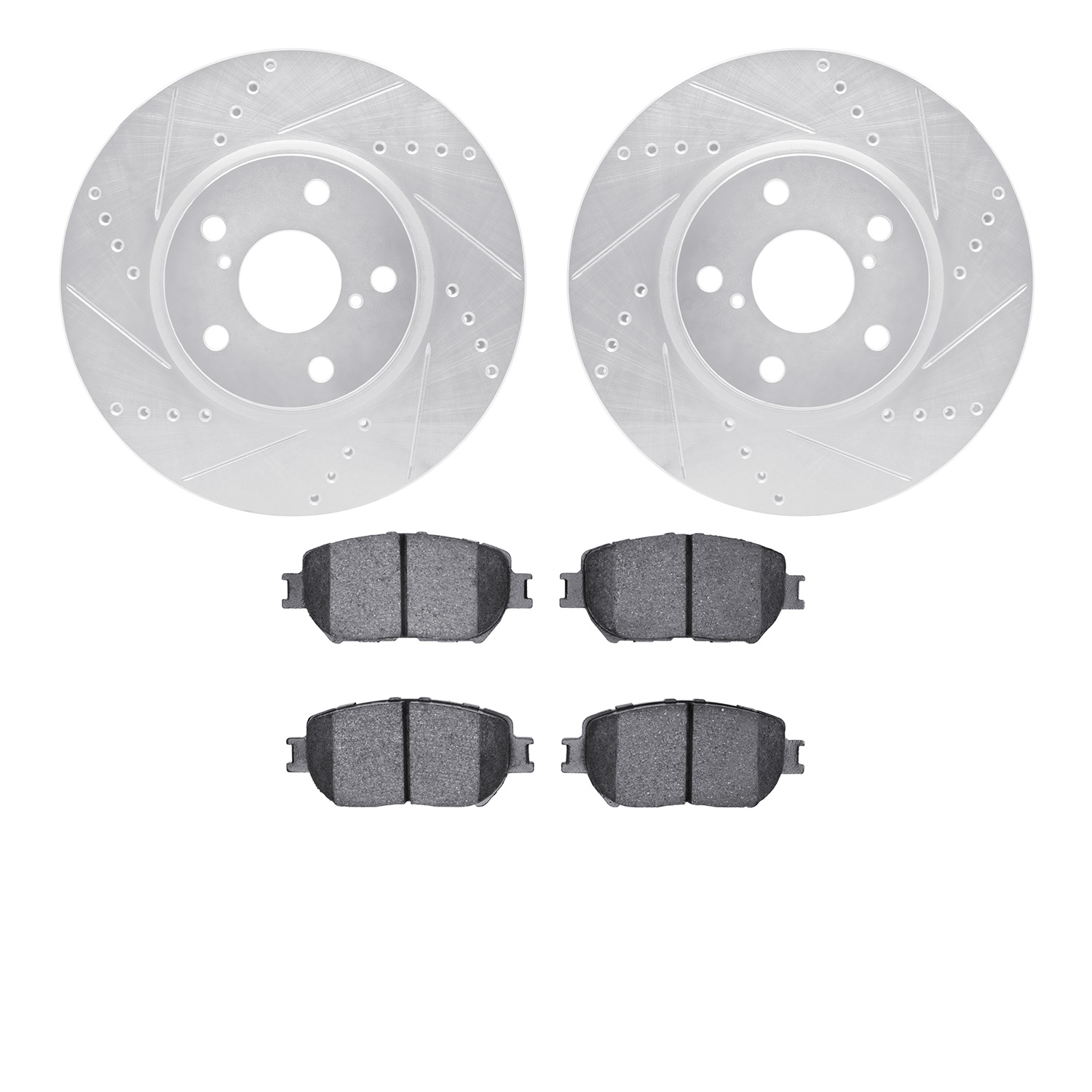 7502-75016 Drilled/Slotted Brake Rotors w/5000 Advanced Brake Pads Kit [Silver], 2006-2015 Lexus/Toyota/Scion, Position: Front