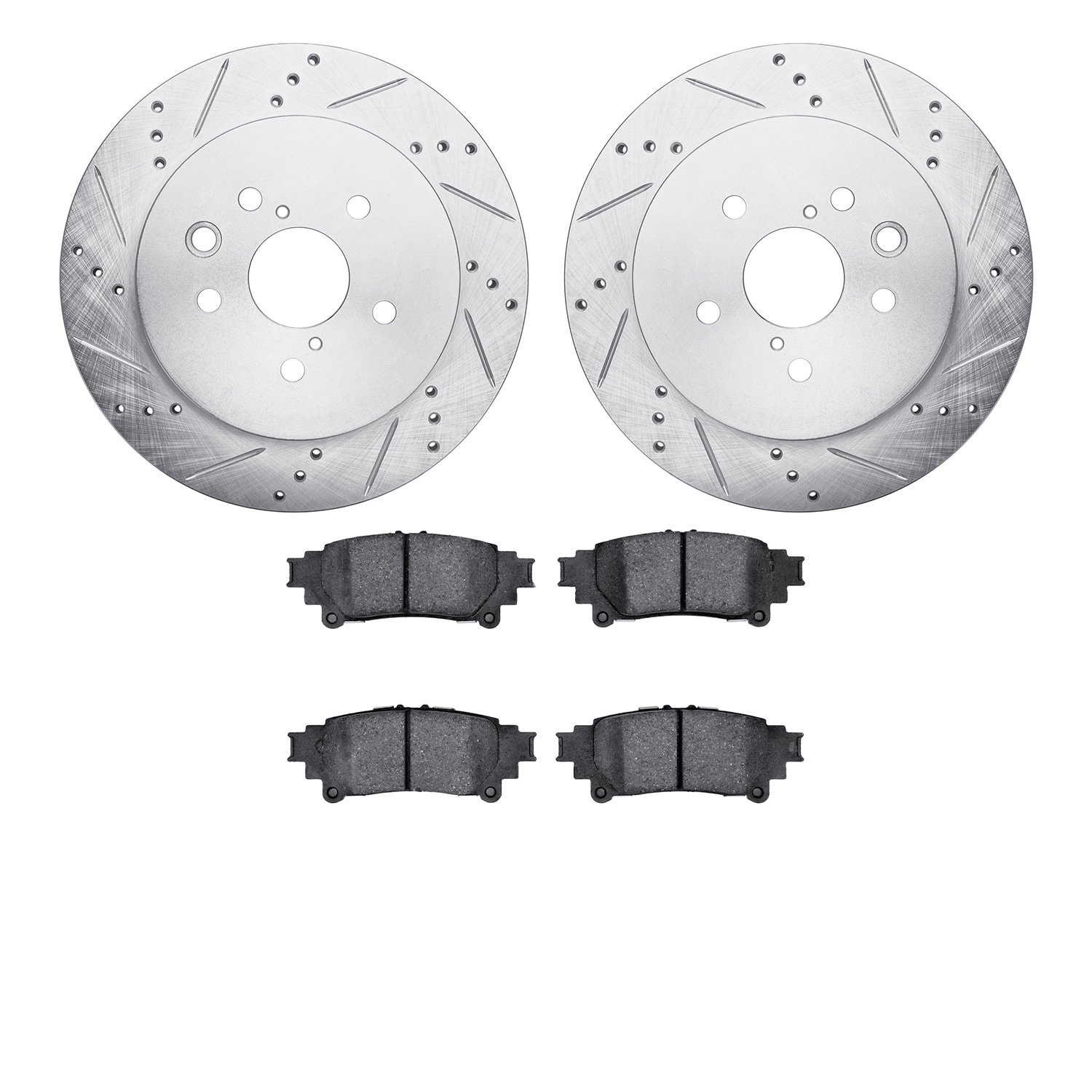 7502-75018 Drilled/Slotted Brake Rotors w/5000 Advanced Brake Pads Kit [Silver], 2014-2015 Lexus/Toyota/Scion, Position: Rear