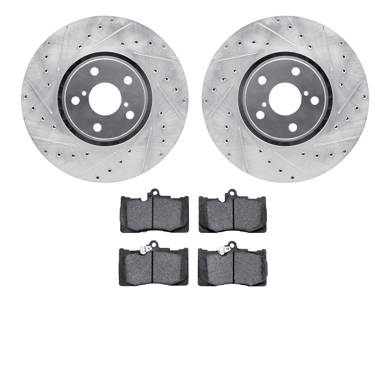 7502-75023 Drilled/Slotted Brake Rotors w/5000 Advanced Brake Pads Kit [Silver], 2007-2011 Lexus/Toyota/Scion, Position: Front