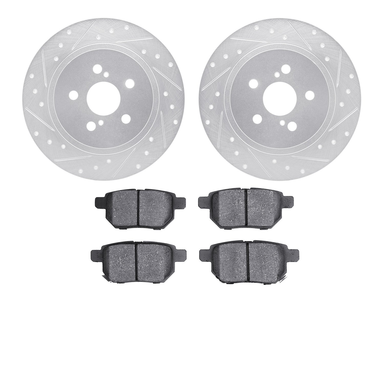 7502-75026 Drilled/Slotted Brake Rotors w/5000 Advanced Brake Pads Kit [Silver], 2011-2017 Lexus/Toyota/Scion, Position: Rear