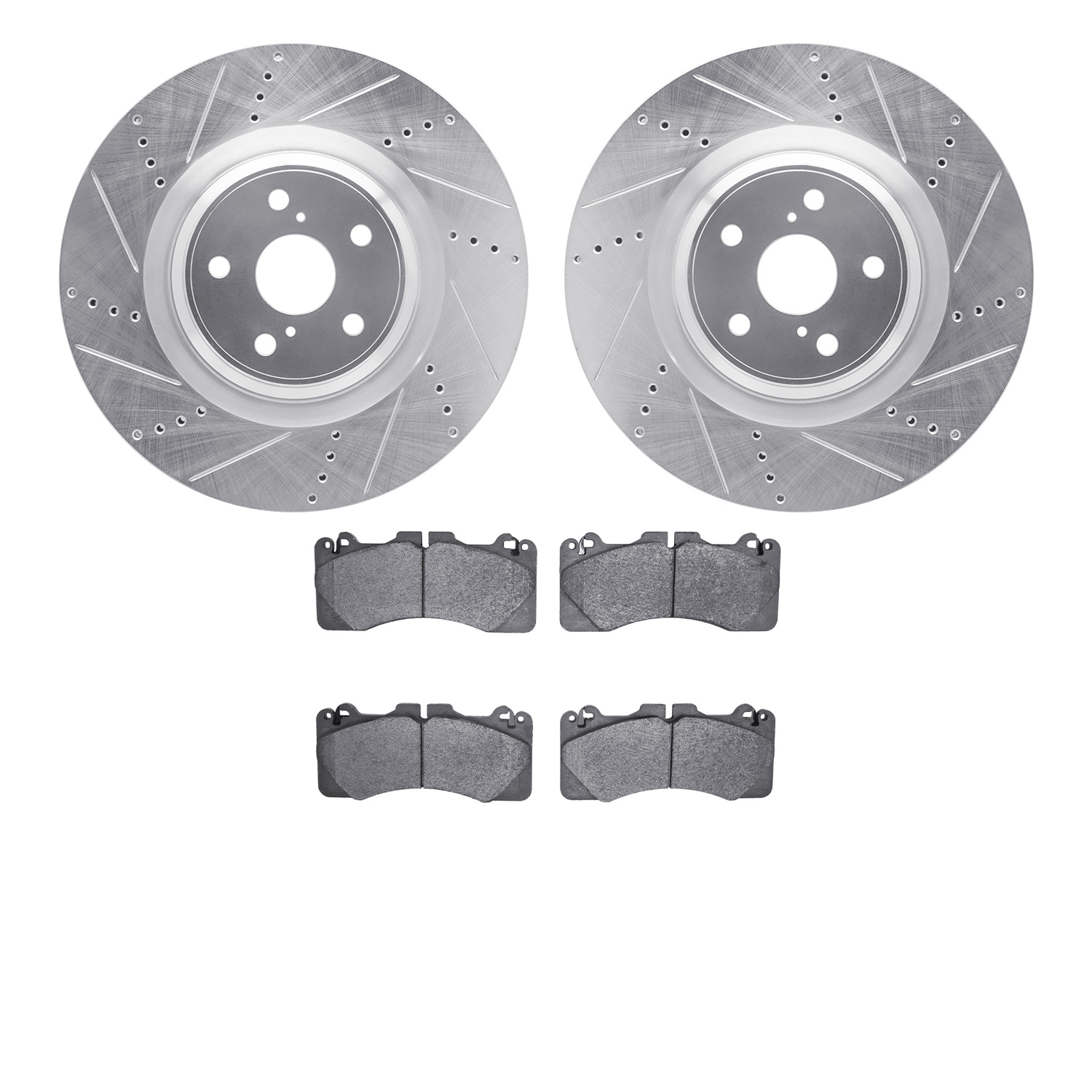 7502-75028 Drilled/Slotted Brake Rotors w/5000 Advanced Brake Pads Kit [Silver], 2010-2017 Lexus/Toyota/Scion, Position: Front