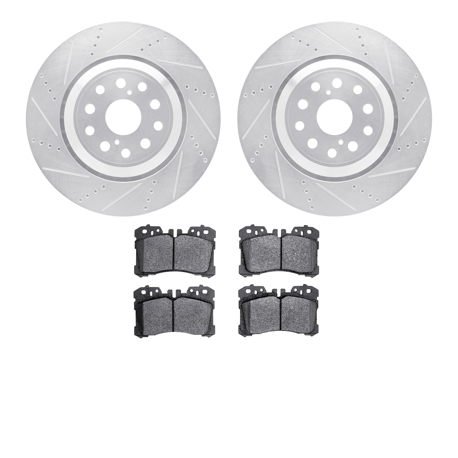 7502-75034 Drilled/Slotted Brake Rotors w/5000 Advanced Brake Pads Kit [Silver], Fits Select Lexus/Toyota/Scion, Position: Front
