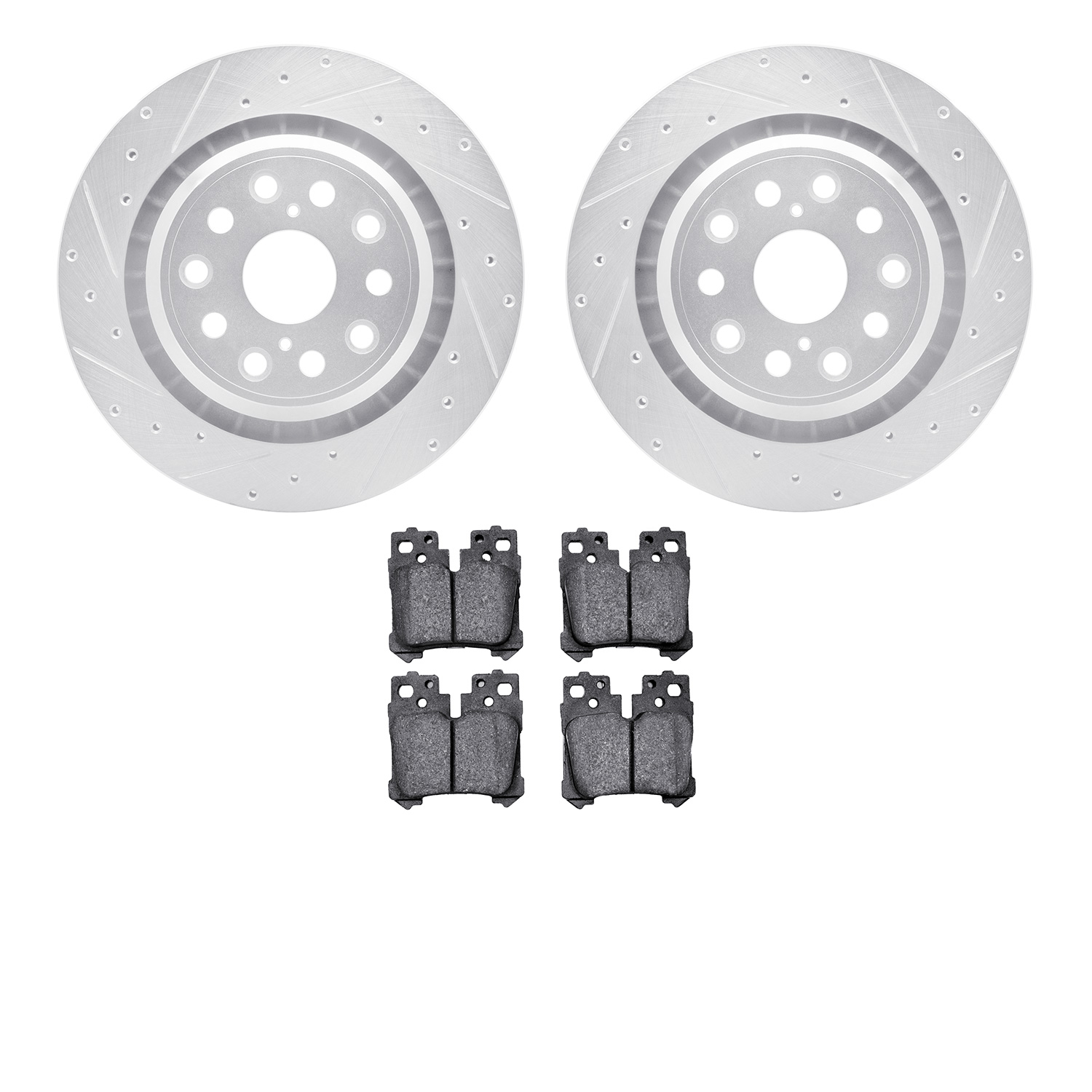 7502-75035 Drilled/Slotted Brake Rotors w/5000 Advanced Brake Pads Kit [Silver], 2018-2021 Lexus/Toyota/Scion, Position: Rear
