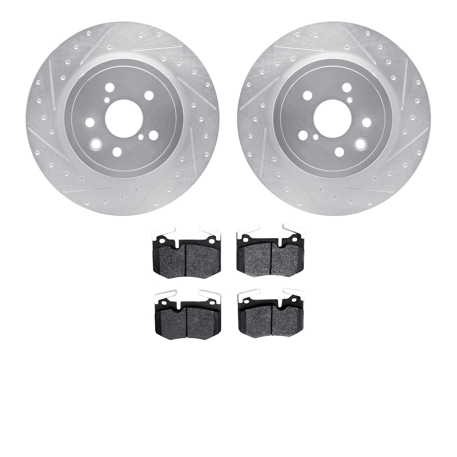 7502-75037 Drilled/Slotted Brake Rotors w/5000 Advanced Brake Pads Kit [Silver], Fits Select Lexus/Toyota/Scion, Position: Rear