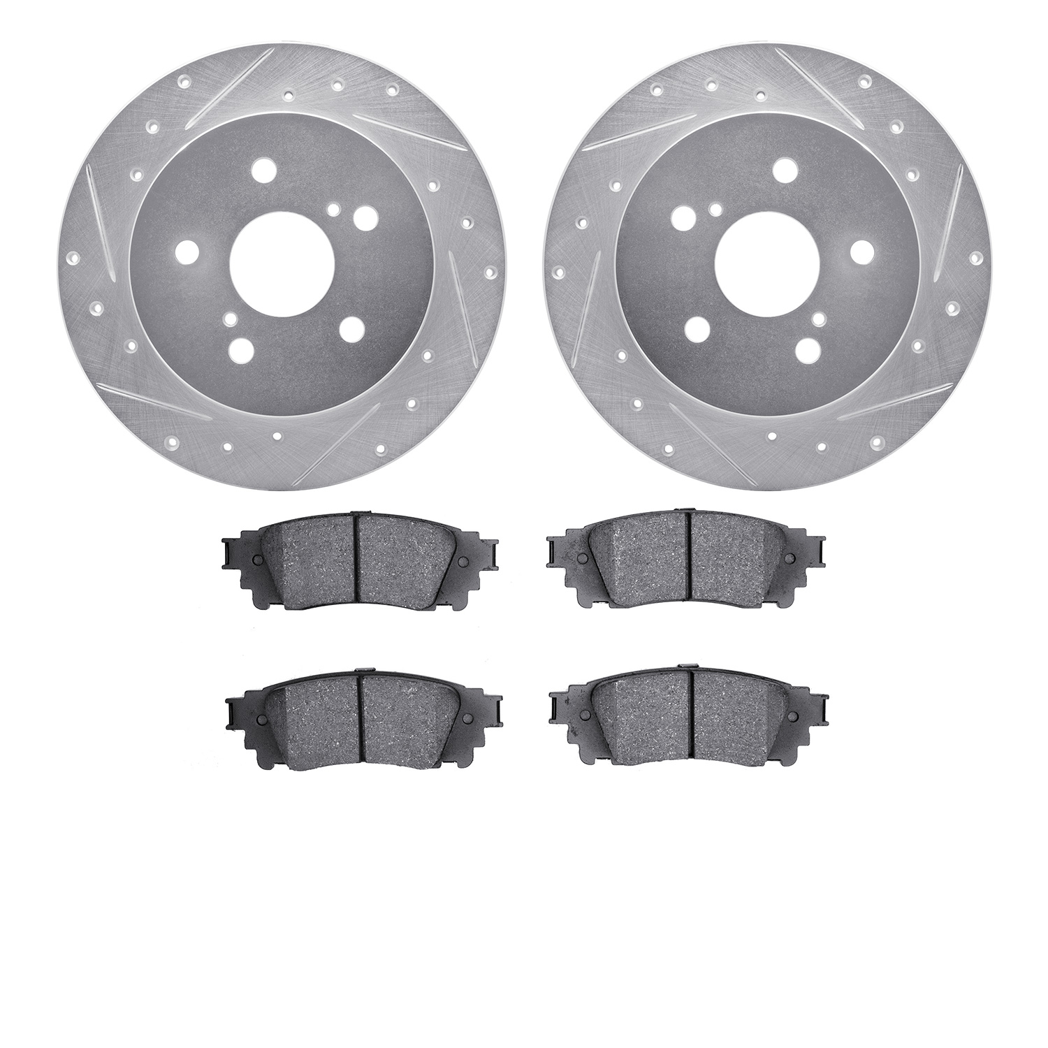 7502-75038 Drilled/Slotted Brake Rotors w/5000 Advanced Brake Pads Kit [Silver], 2015-2021 Lexus/Toyota/Scion, Position: Rear