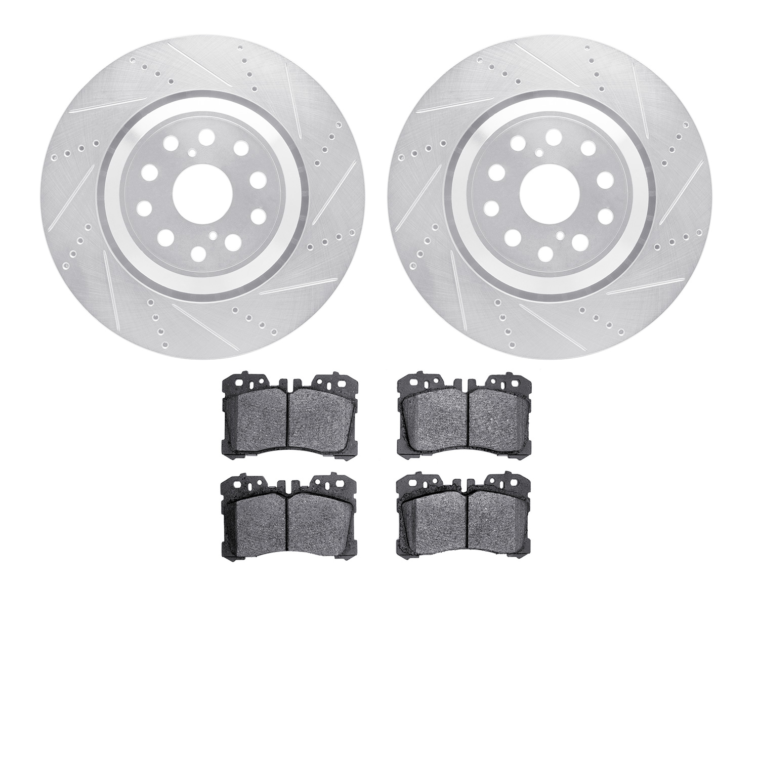 7502-75110 Drilled/Slotted Brake Rotors w/5000 Advanced Brake Pads Kit [Silver], 2007-2017 Lexus/Toyota/Scion, Position: Front