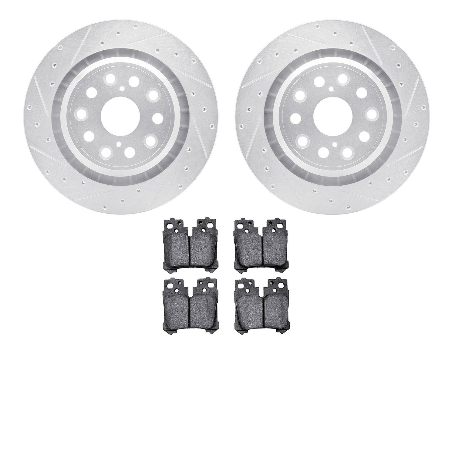 7502-75116 Drilled/Slotted Brake Rotors w/5000 Advanced Brake Pads Kit [Silver], 2007-2017 Lexus/Toyota/Scion, Position: Rear