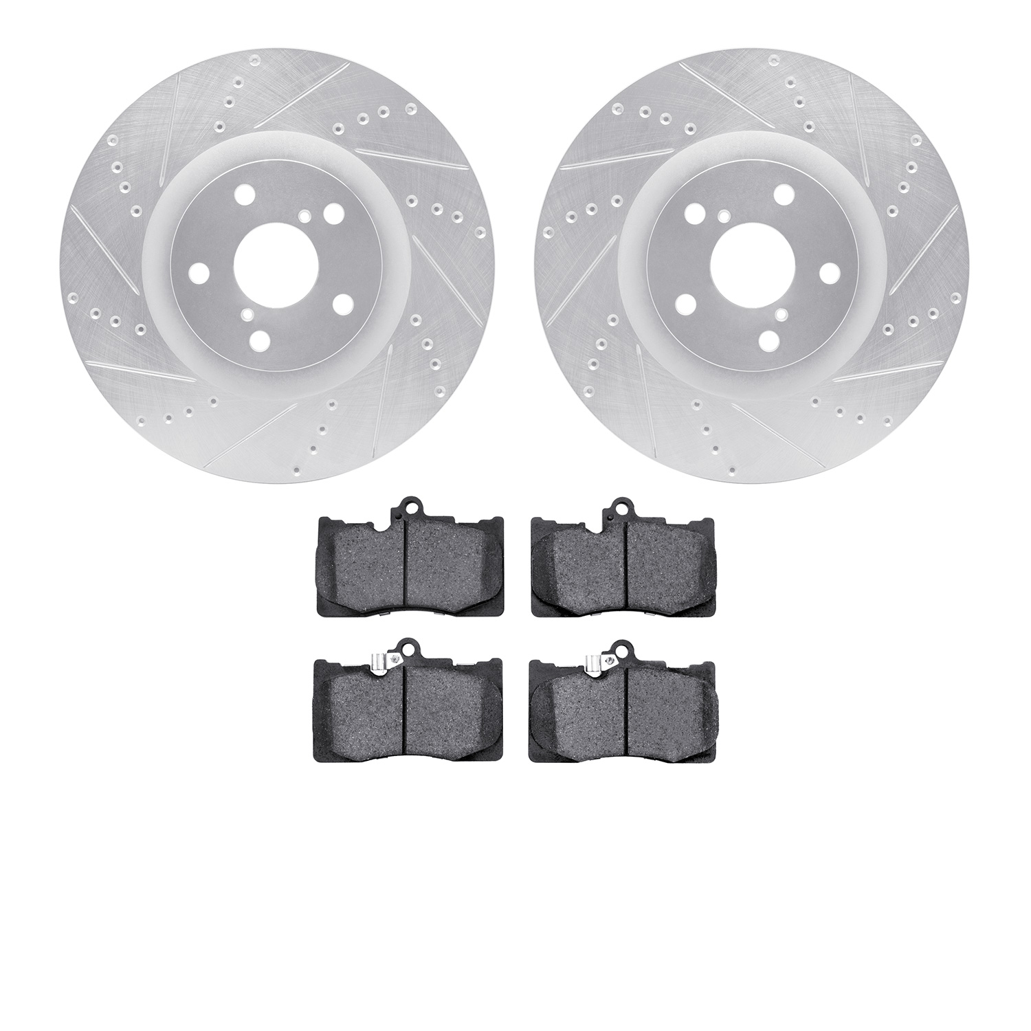 7502-75124 Drilled/Slotted Brake Rotors w/5000 Advanced Brake Pads Kit [Silver], 2009-2011 Lexus/Toyota/Scion, Position: Front