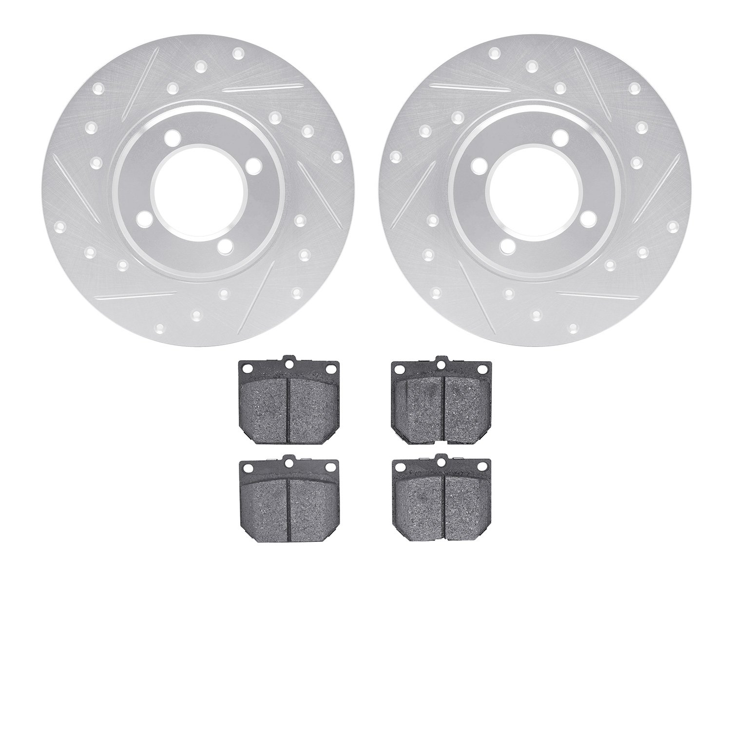 7502-76000 Drilled/Slotted Brake Rotors w/5000 Advanced Brake Pads Kit [Silver], 1972-1972 Lexus/Toyota/Scion, Position: Front